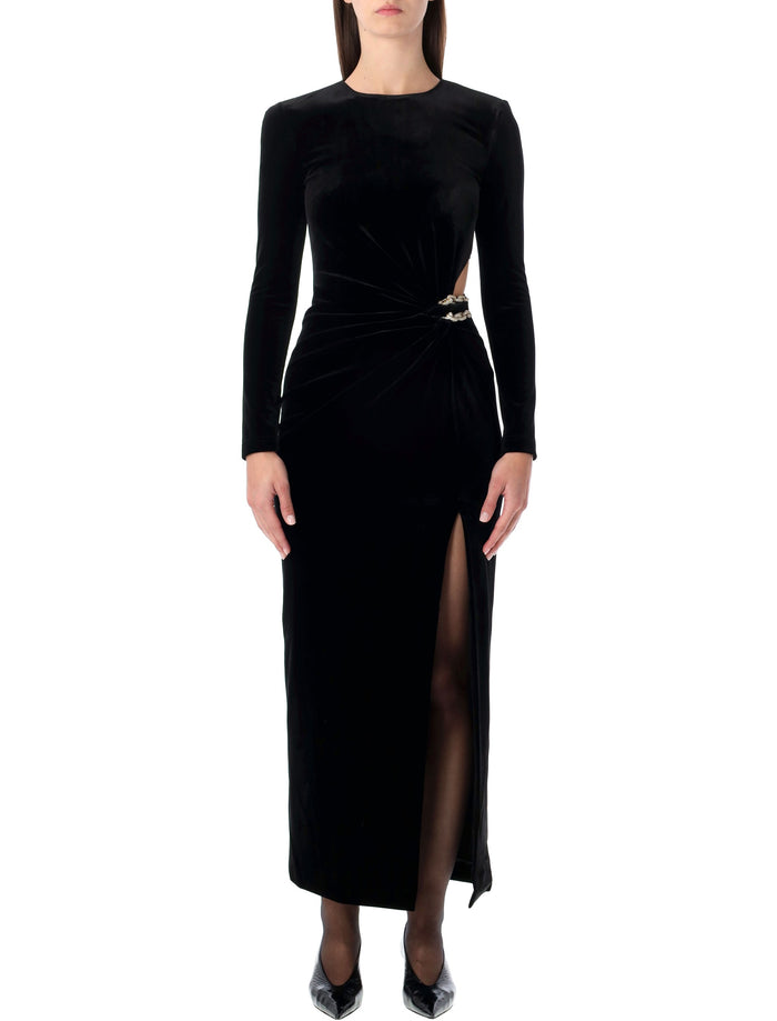 Self-Portrait black velvet embellished maxi dress Polyester