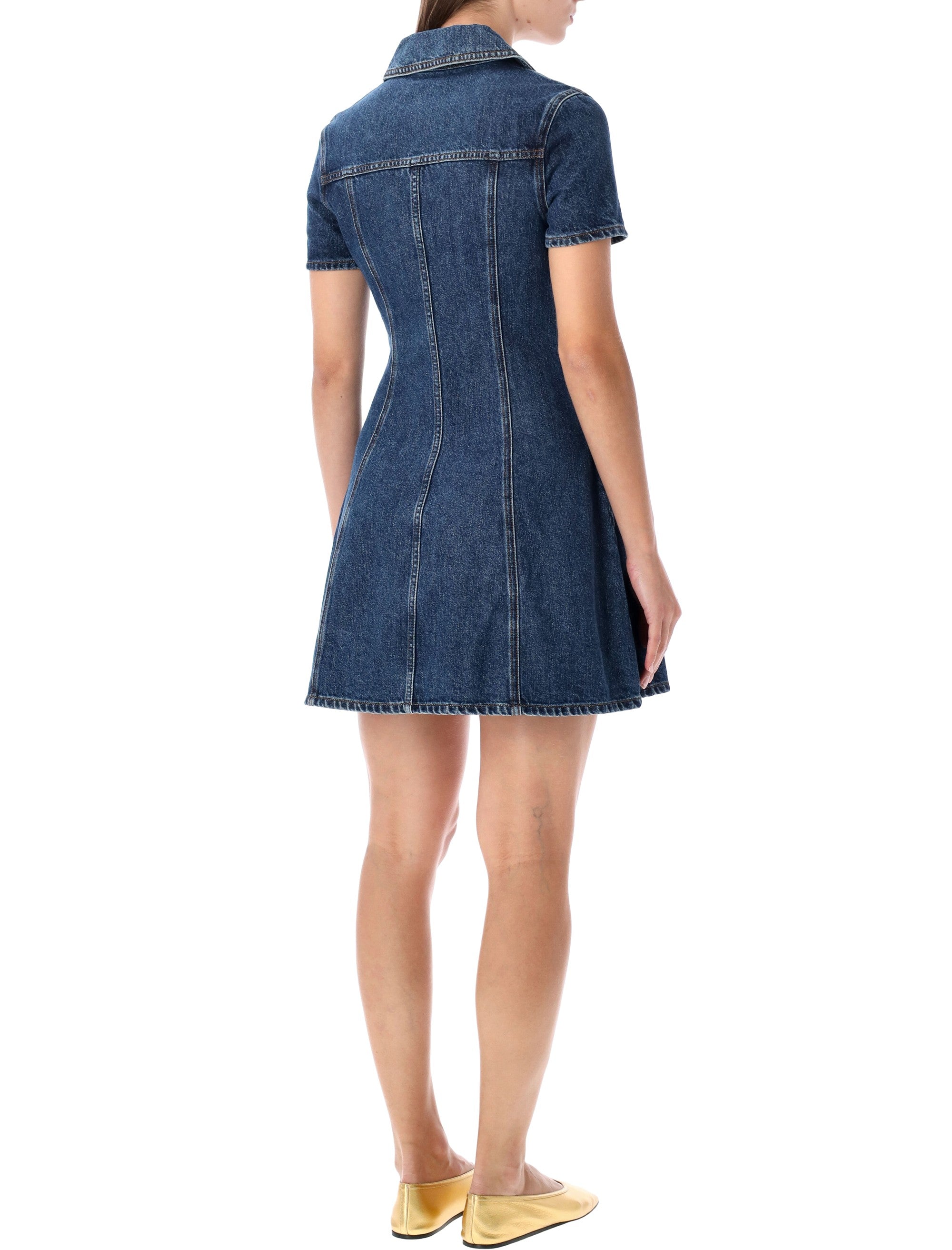Self-Portrait Blue Denim Mini Dress With Gold Buttons Cotton