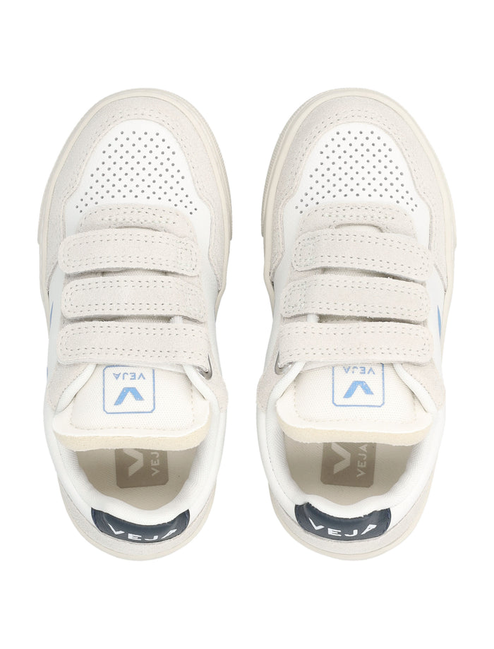 Kid - Veja V-90 Leather Sneakers White Egee Bluette Upper