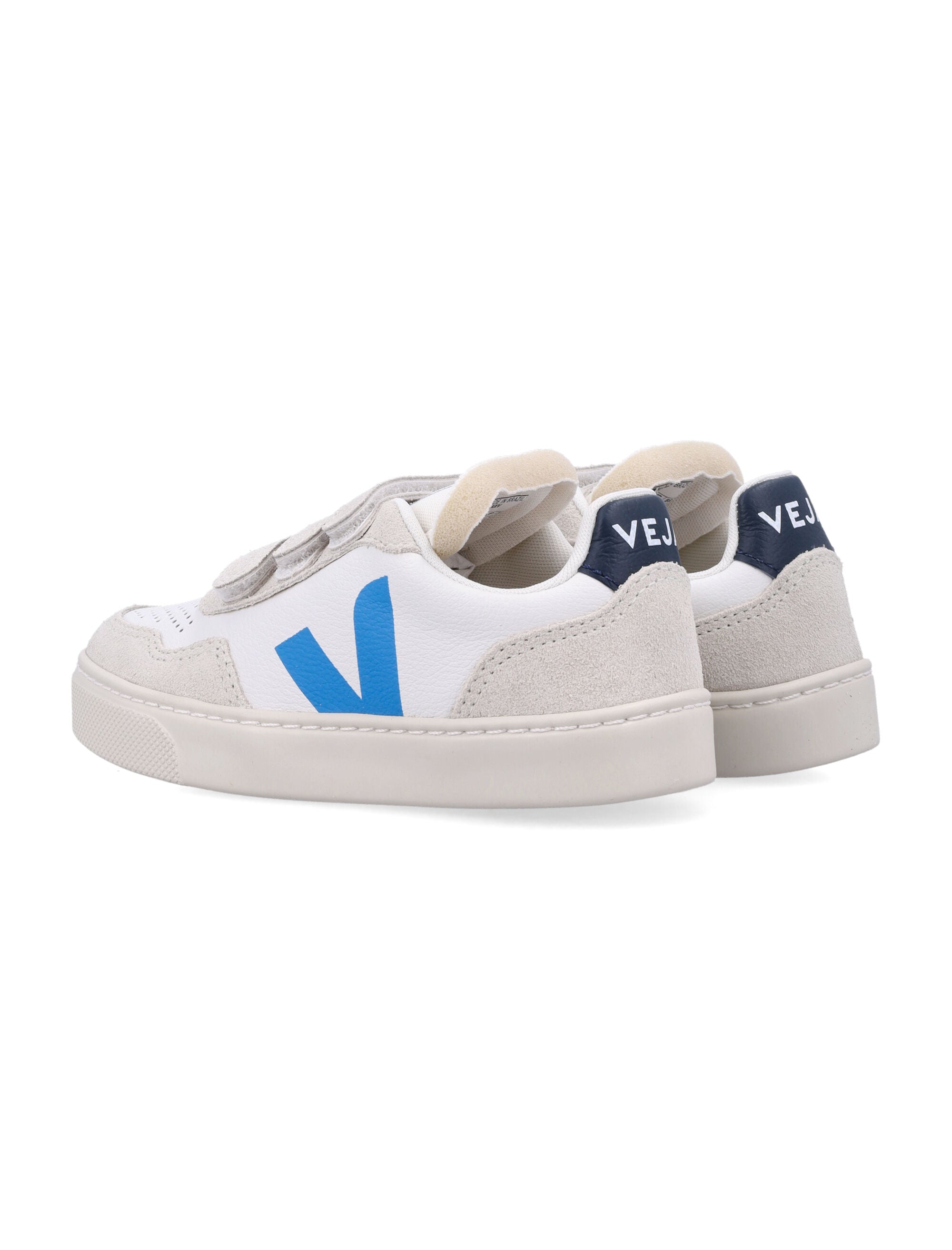 Kid - Veja V-90 Leather Sneakers White Egee Bluette Upper