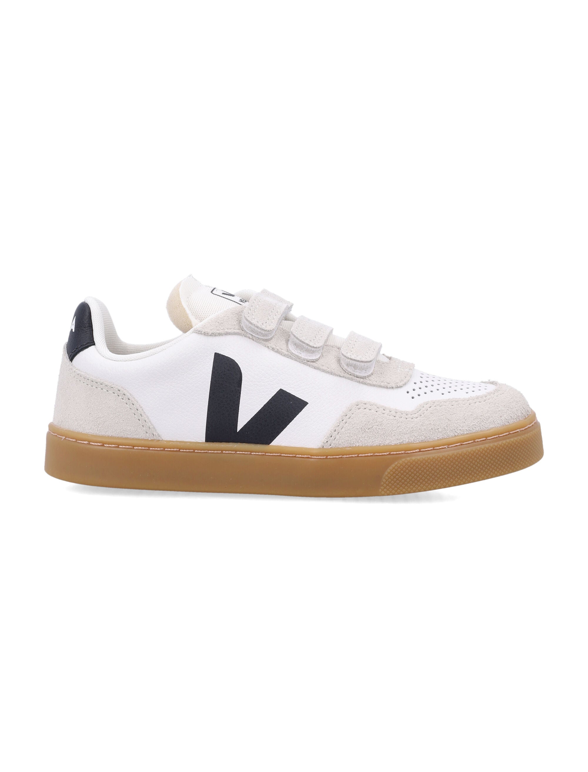 Kid - Veja V-90 Leather Sneakers White Black Upper