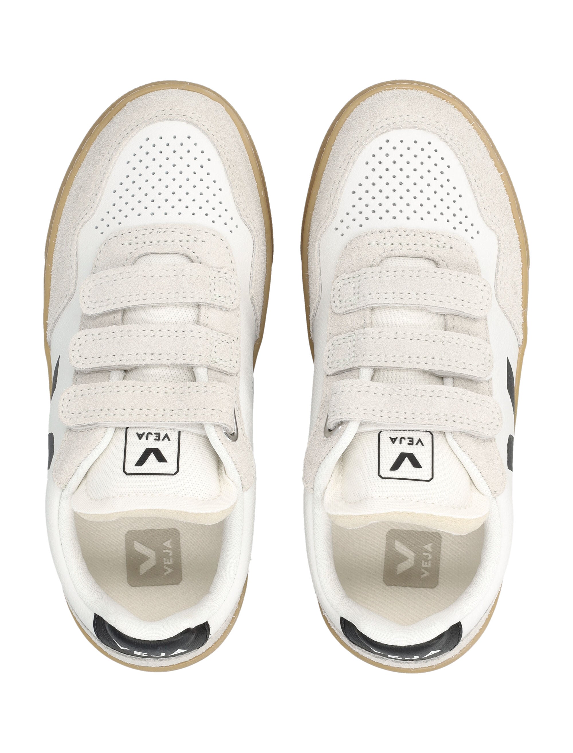 Kid - Veja V-90 Leather Sneakers White Black Upper