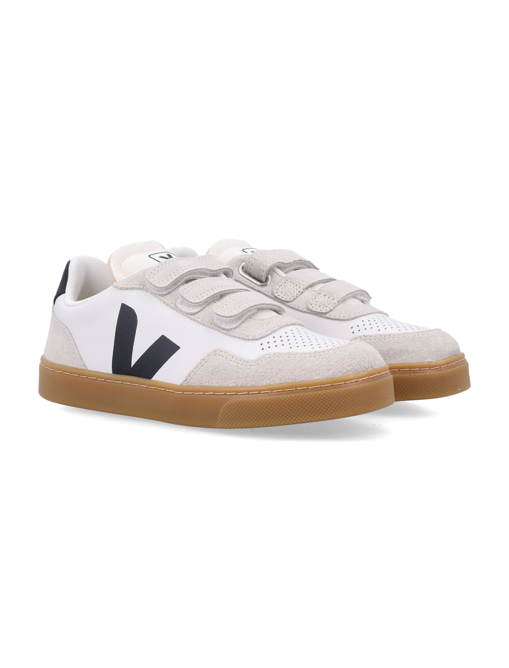 Kid - Veja V-90 Leather Sneakers White Black Upper
