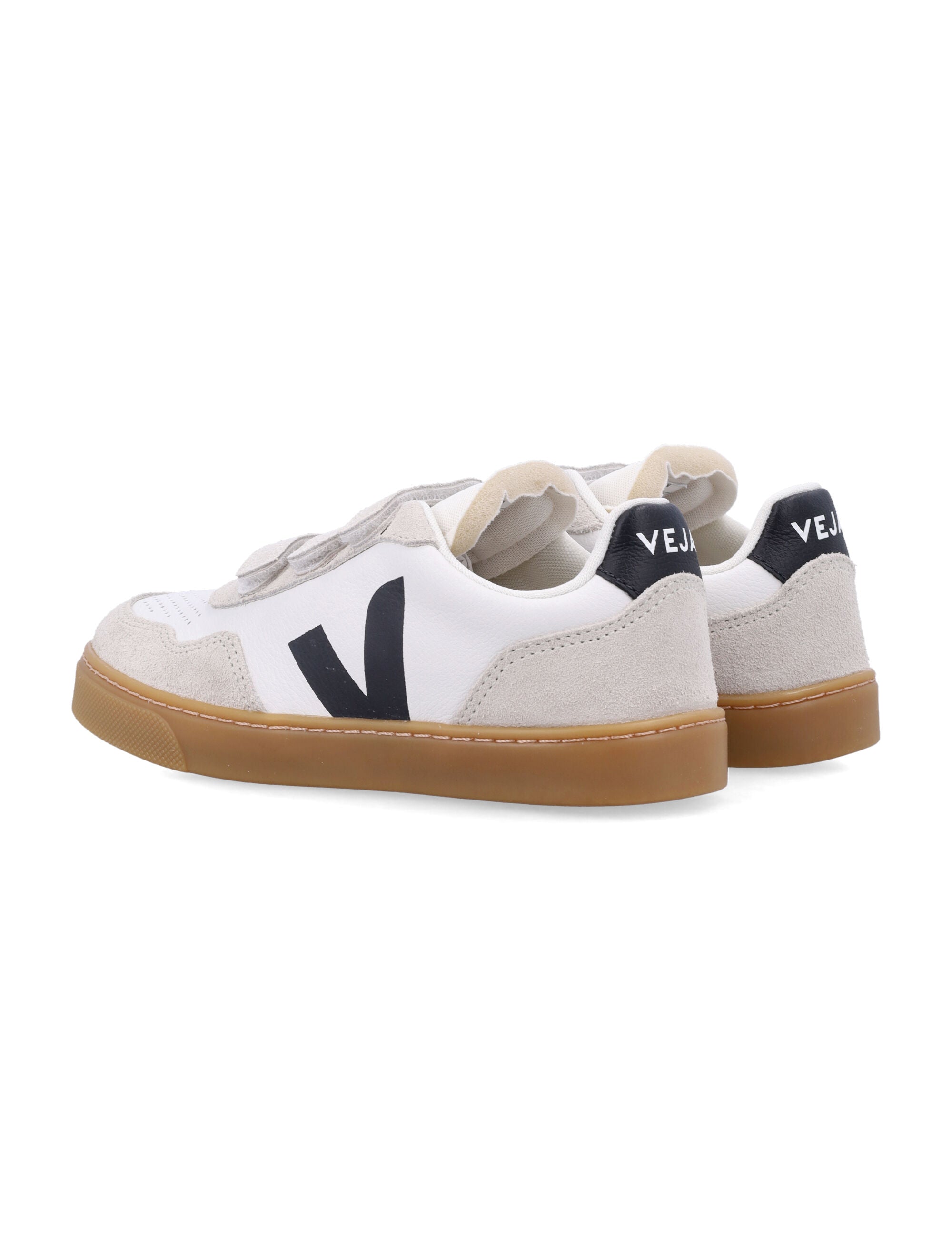 Kid - Veja V-90 Leather Sneakers White Black Upper
