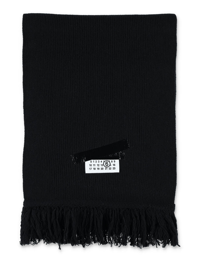 Taped label wool blend scarf Black