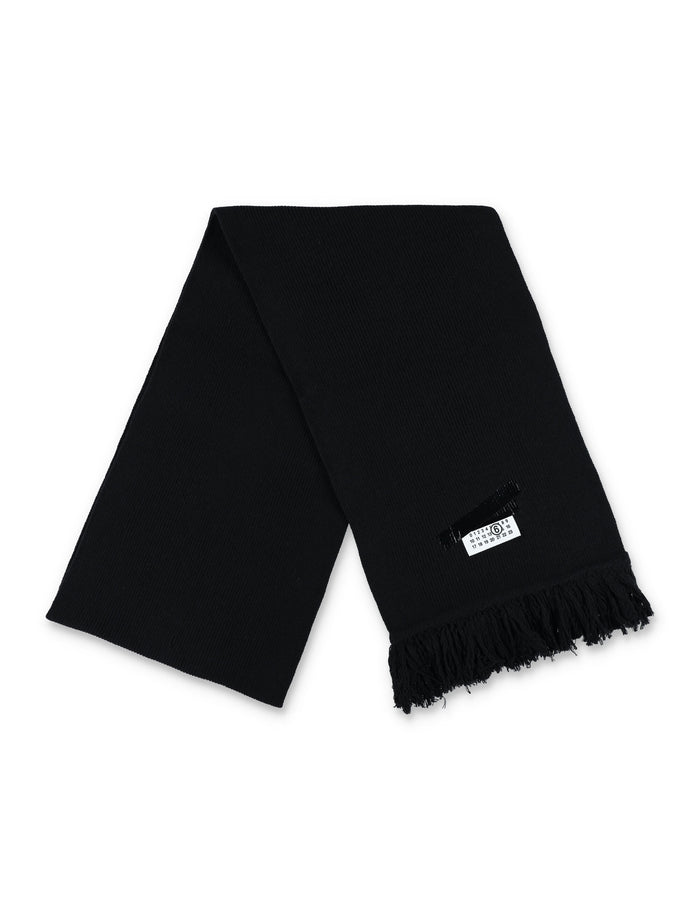 Taped label wool blend scarf Black