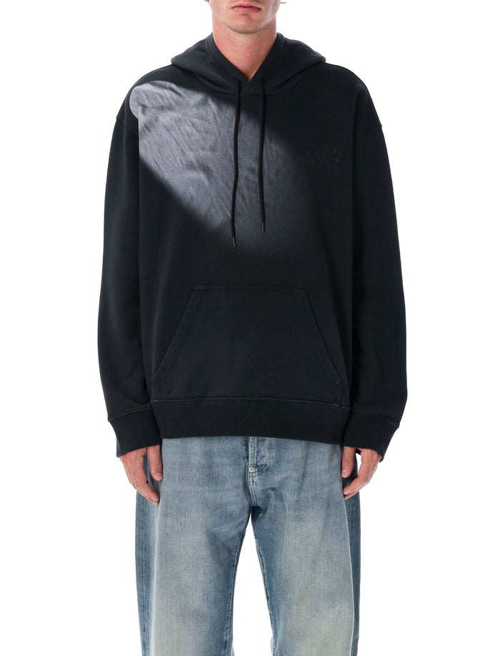 MM6 Cotton Hoodie with Tonal Numeric Logo Black Sweatshirt