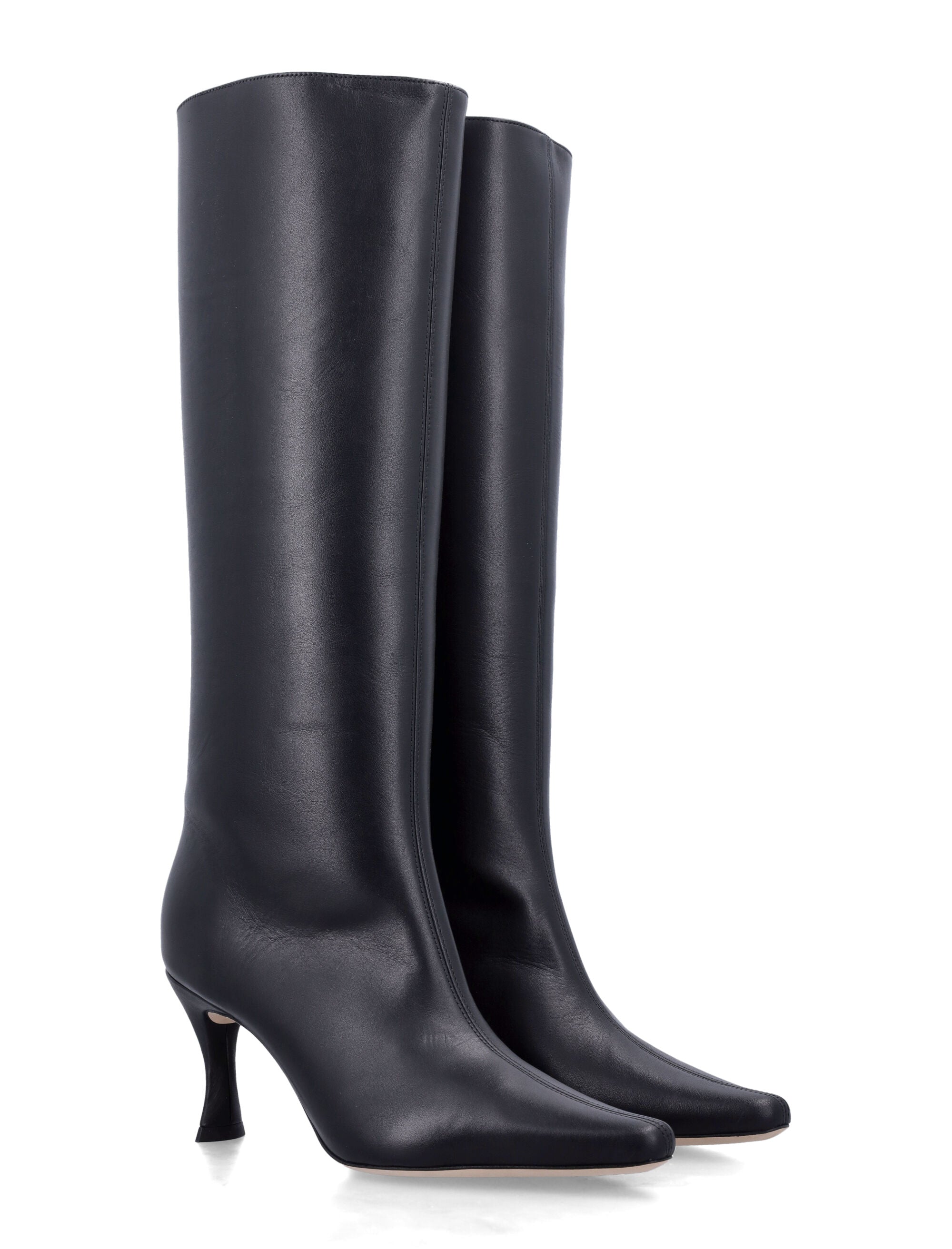 By Far Stevie 42 White Leather Boots Black