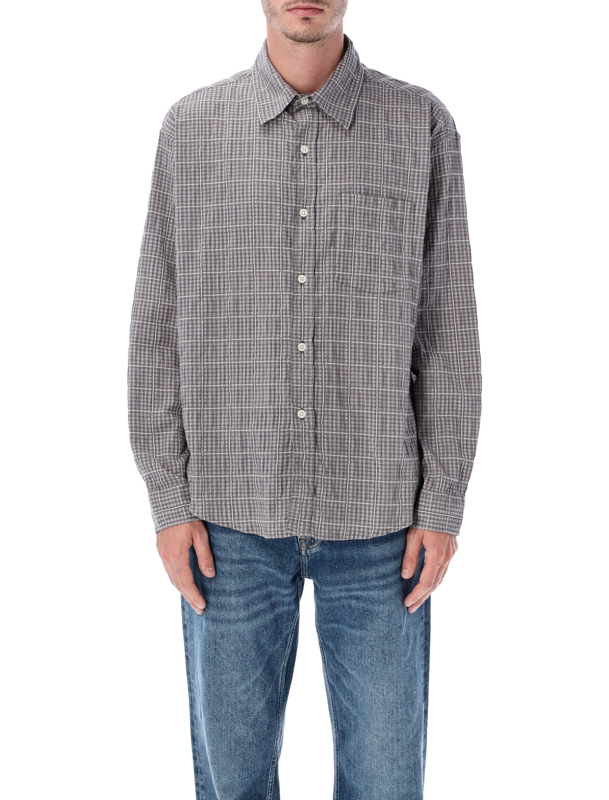 Mfpen Executive Shirt Grey Textured Check Cotton