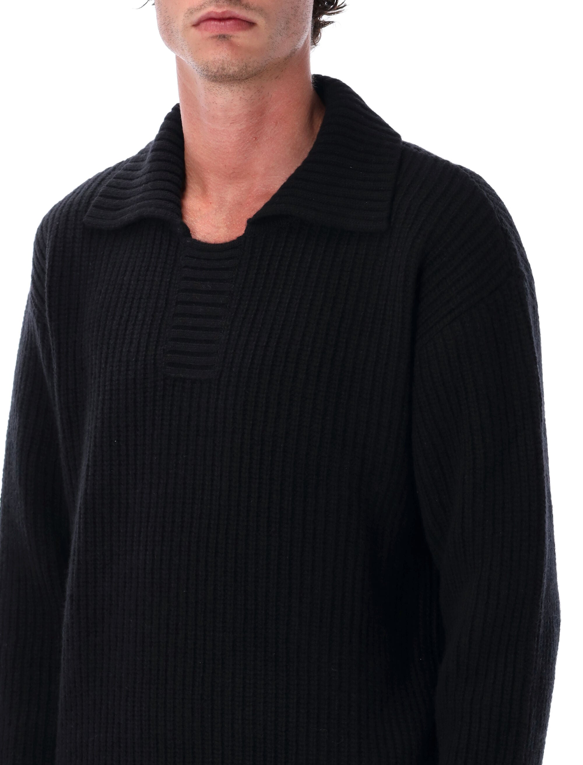 Mfpen Wool Knit Sweater With Collar Black