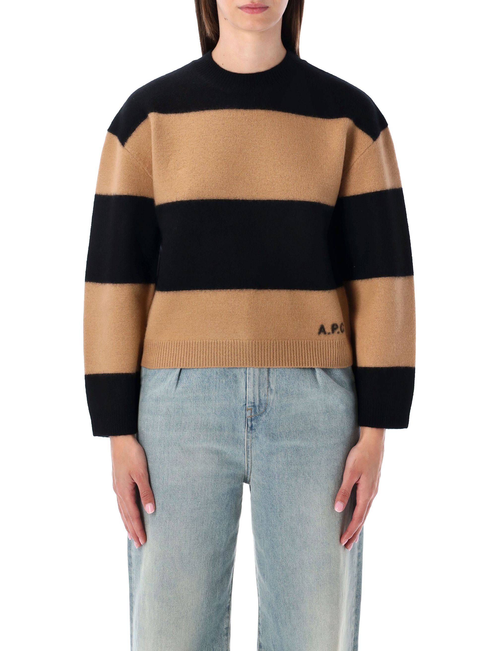 A.P.C. Penny Striped Sweater Camel Black Virgin Wool