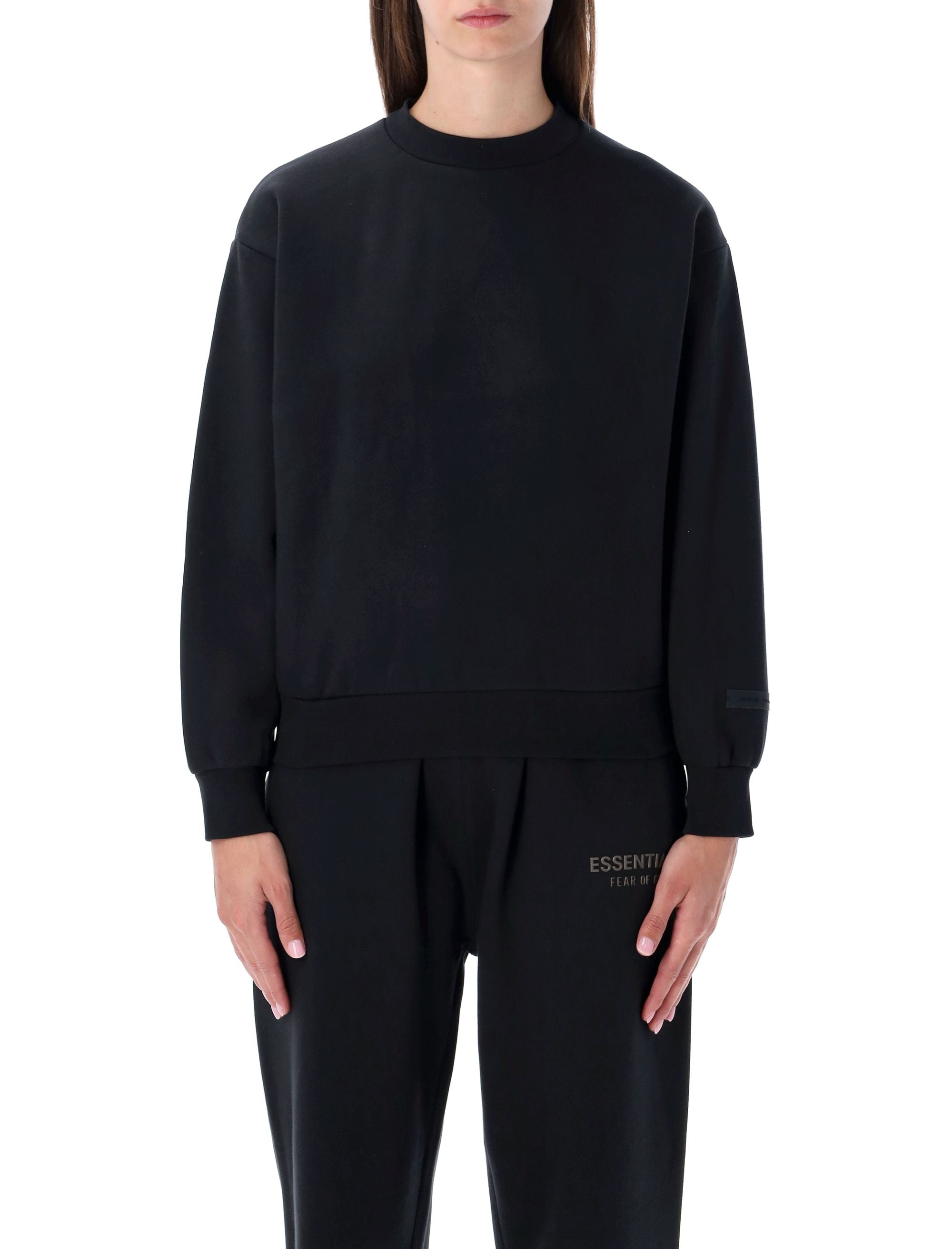 Black Fear of God Essentials Crewneck Sweatshirt Jet Cotton