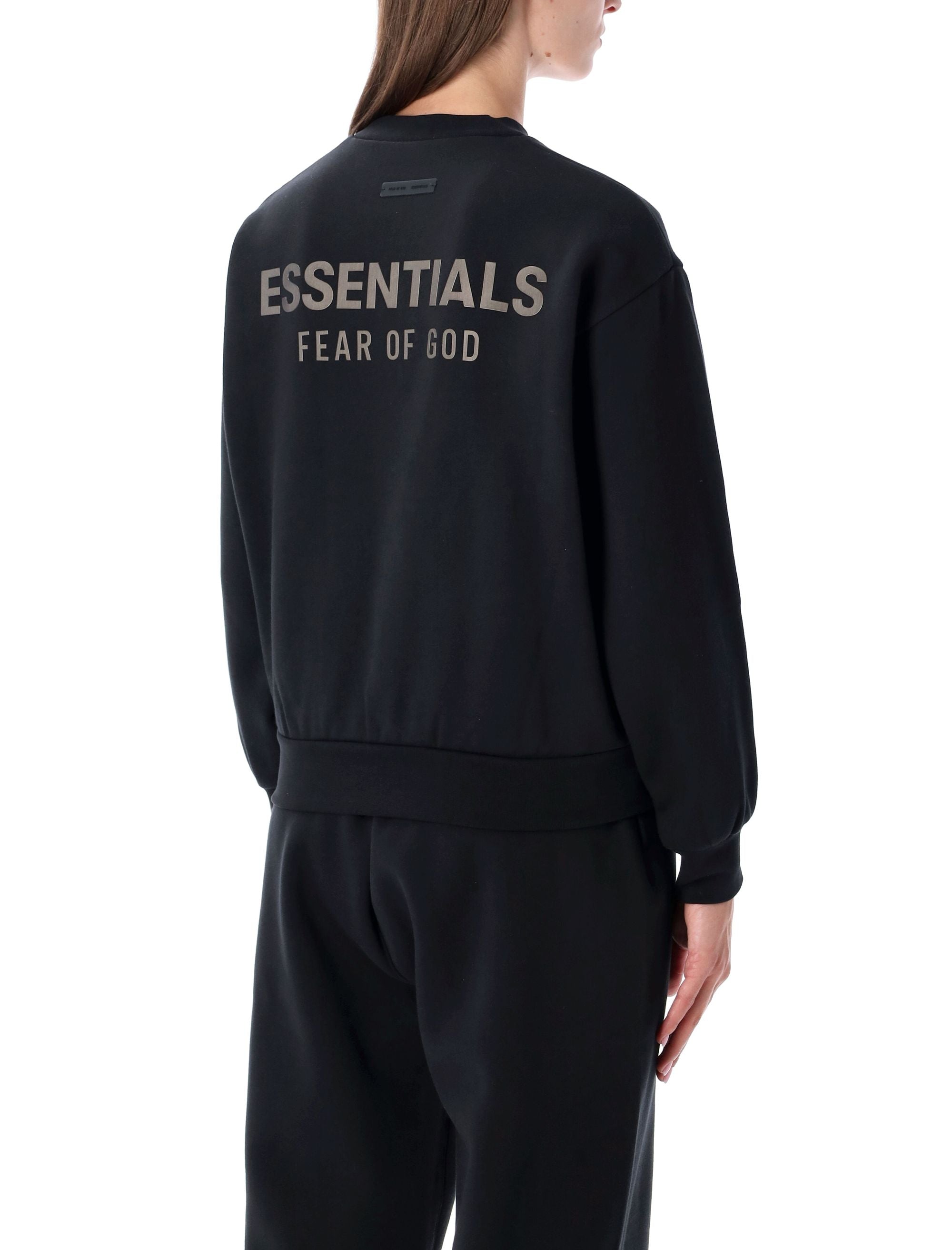 Black Fear of God Essentials Crewneck Sweatshirt Jet Cotton