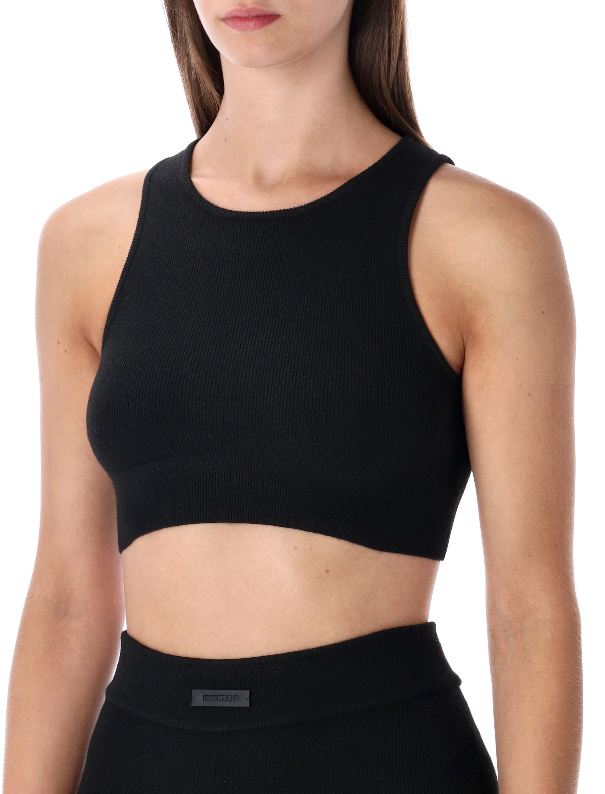 Black Fear of God Essentials Crop Top Jet Polyester