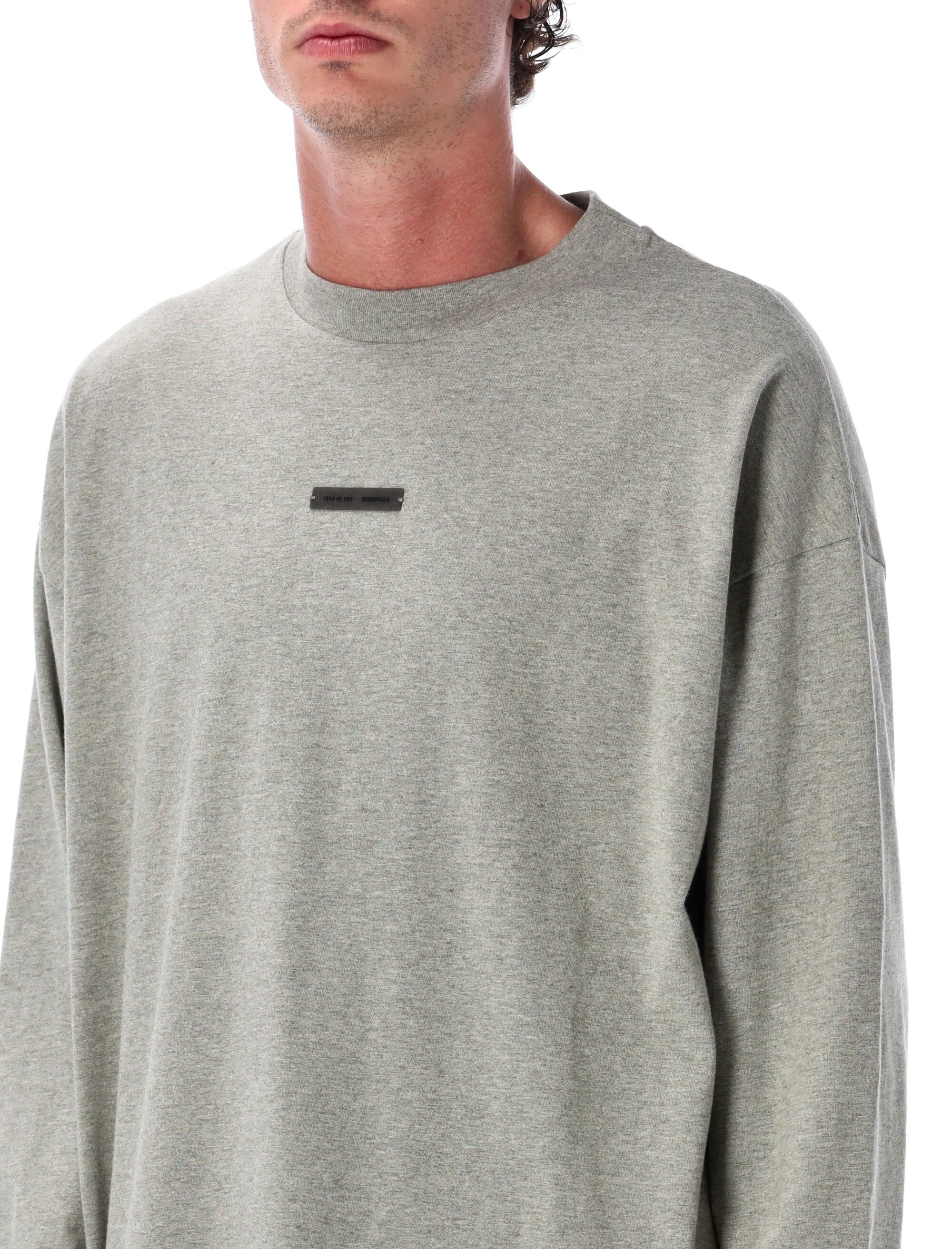 Essentials Fear Of God Classic Long Sleeve Tee Concrete Heater Heather Cotton T-shirt