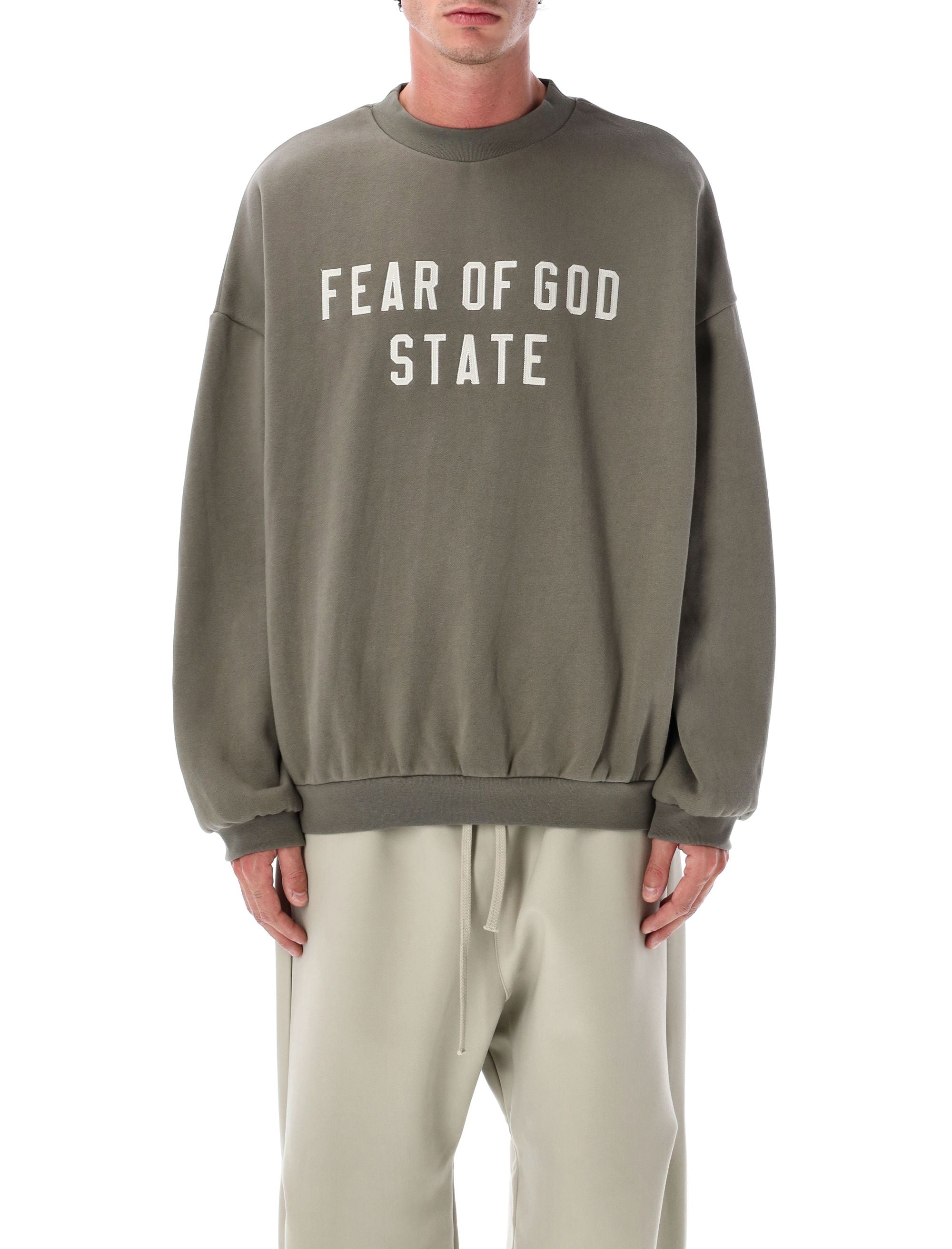 Essentials Fear Of God 90s Fleece Crewneck Moss Cotton Sweatshirt