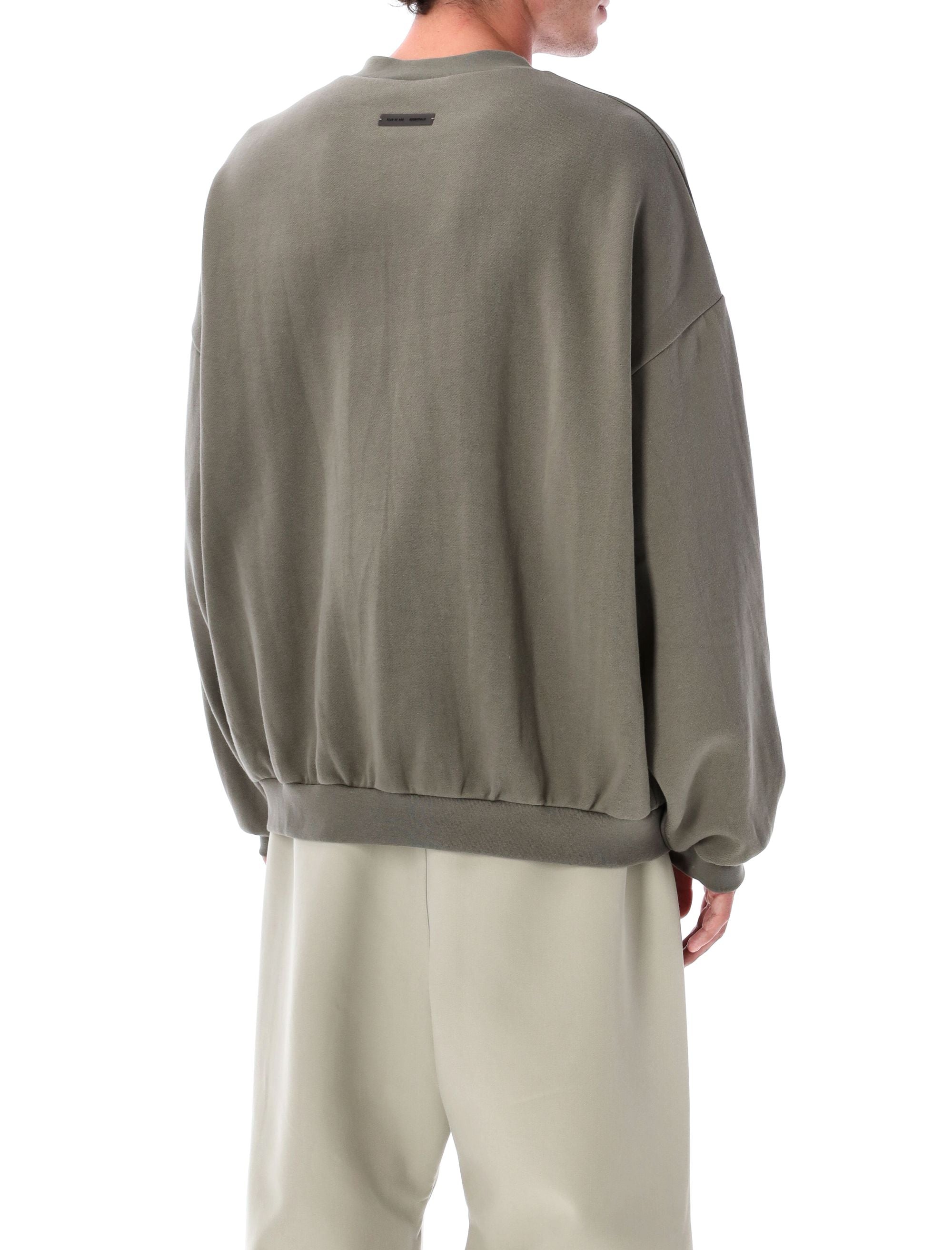 Essentials Fear Of God 90s Fleece Crewneck Moss Cotton Sweatshirt