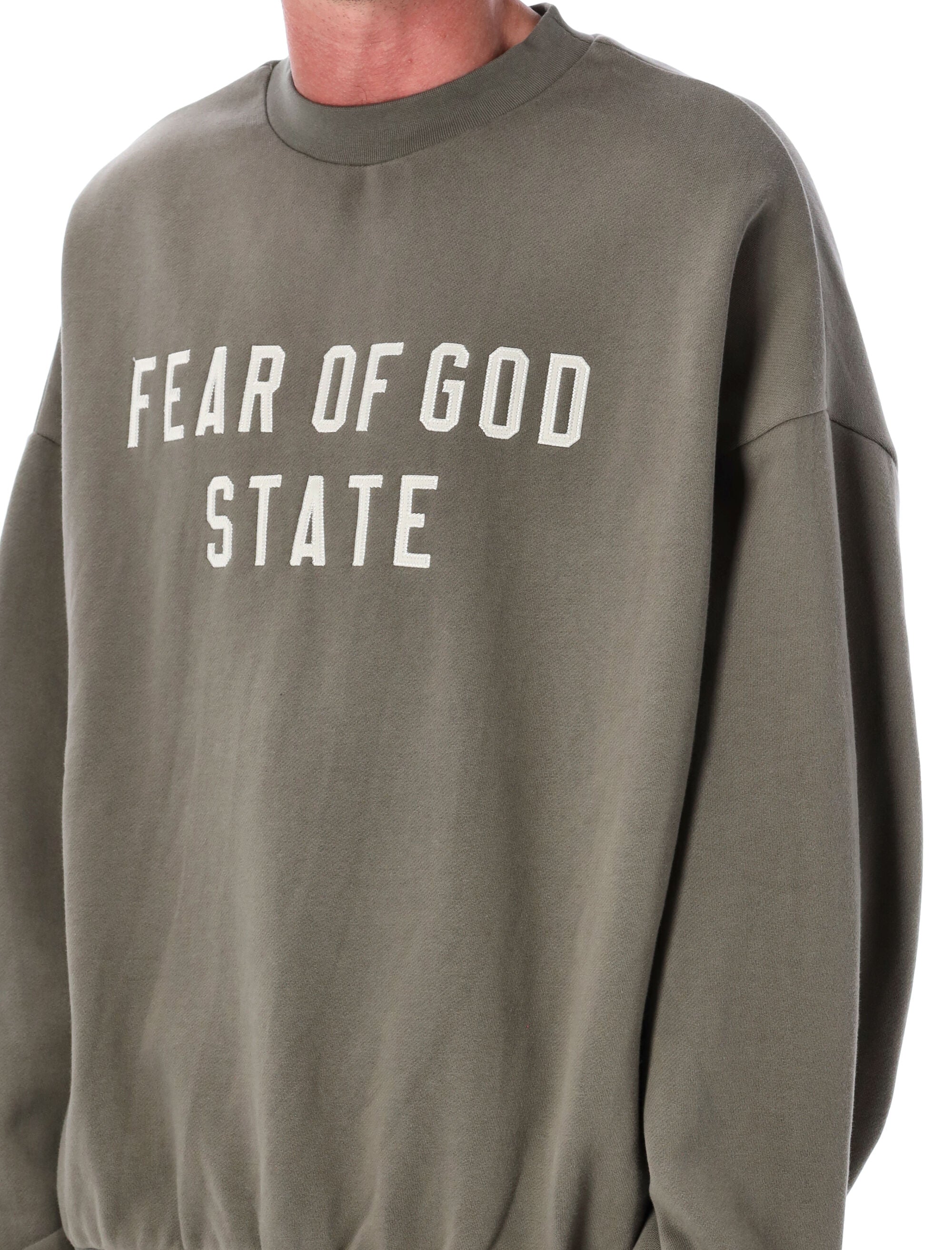 Essentials Fear Of God 90s Fleece Crewneck Moss Cotton Sweatshirt