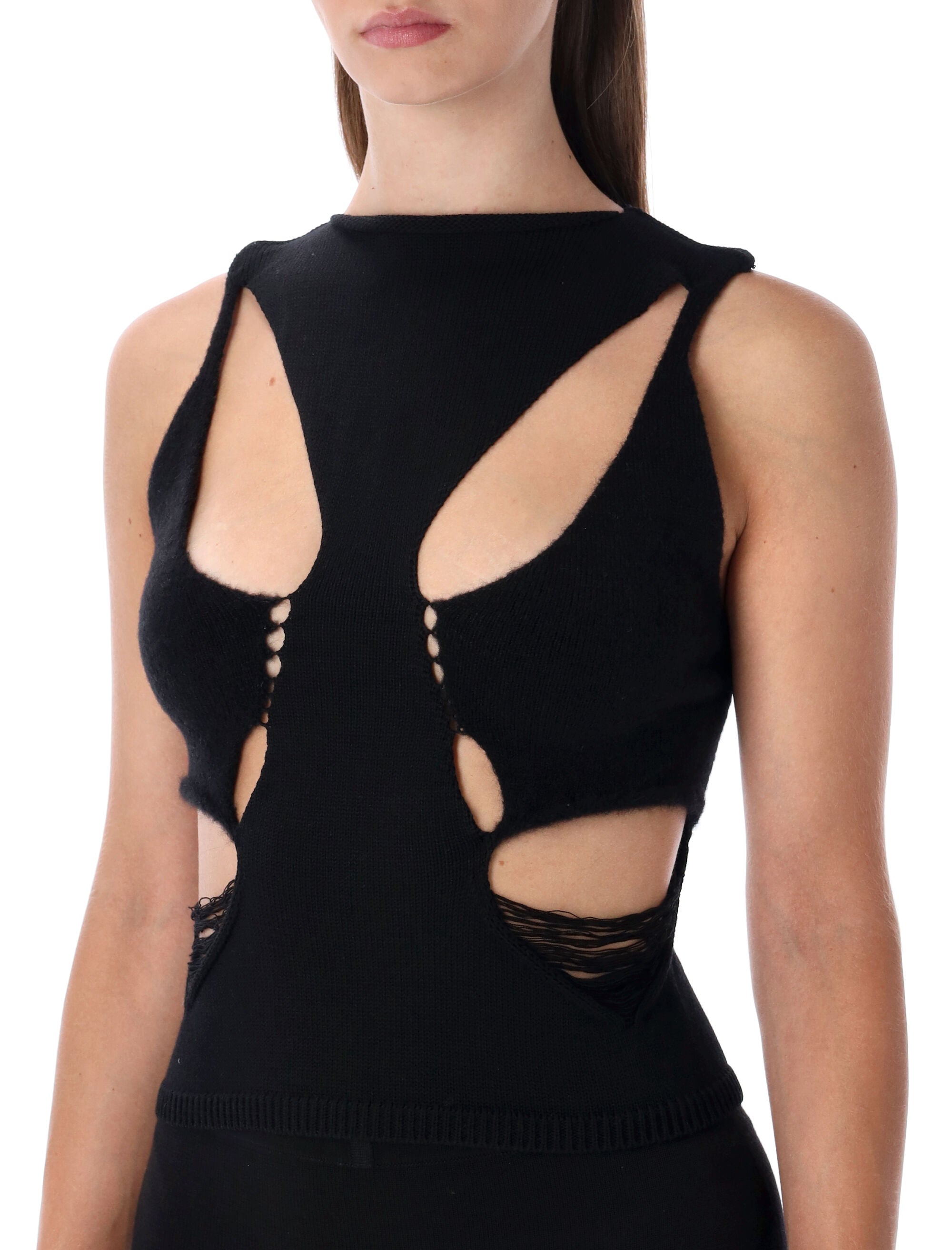 Rick Owens black wool cut-out top New