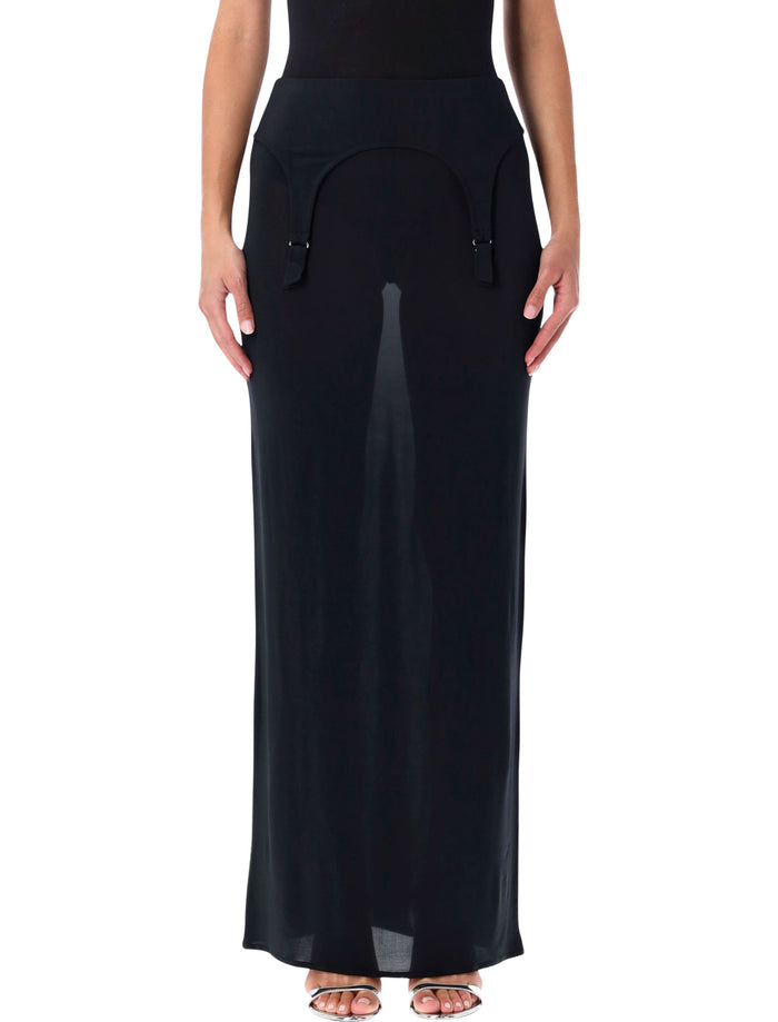 Jean Paul Gaultier long sheer skirt with lingerie details Dark Navy Rayon Viscose Crepe