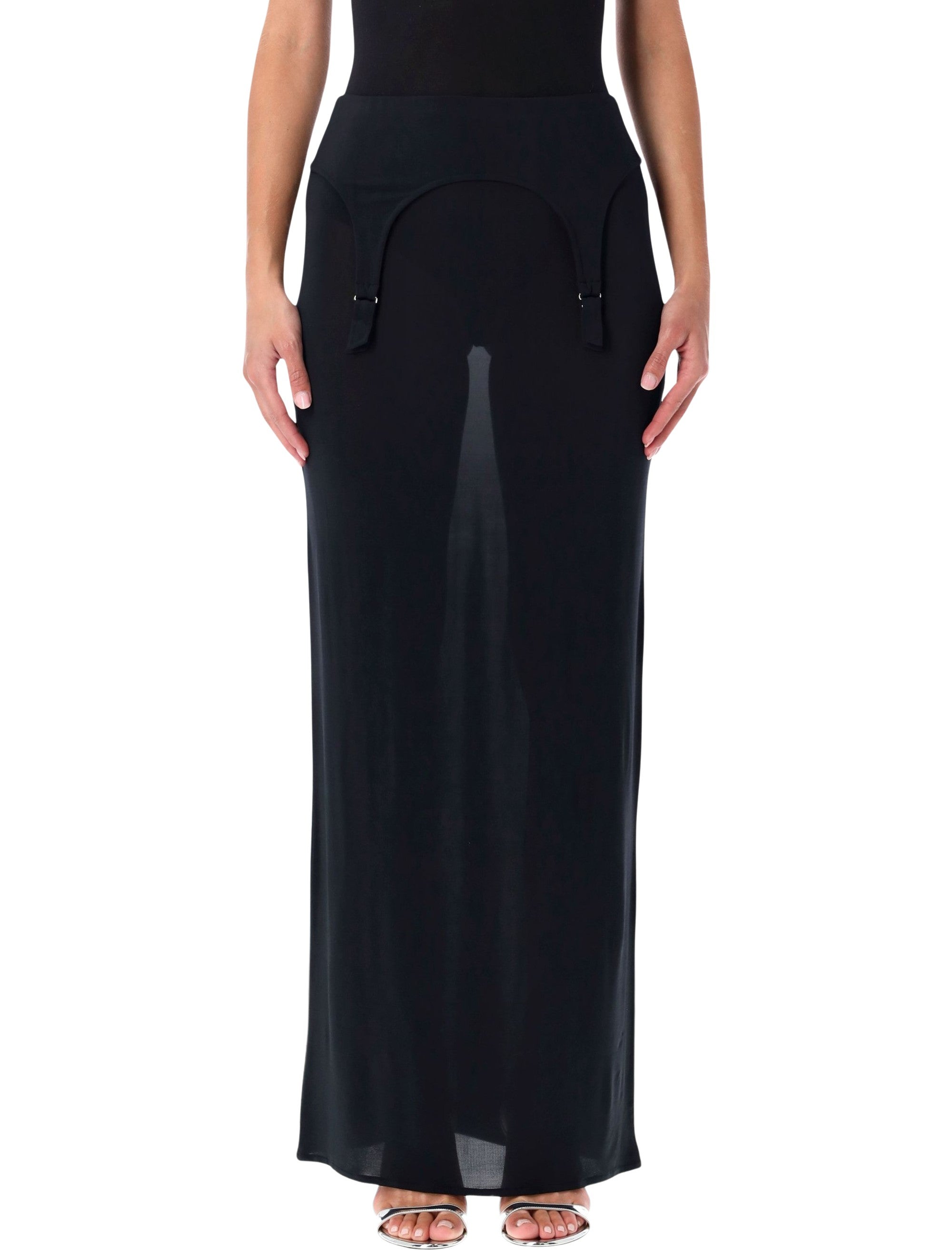 Jean Paul Gaultier long sheer skirt with lingerie details Dark Navy Rayon Viscose Crepe