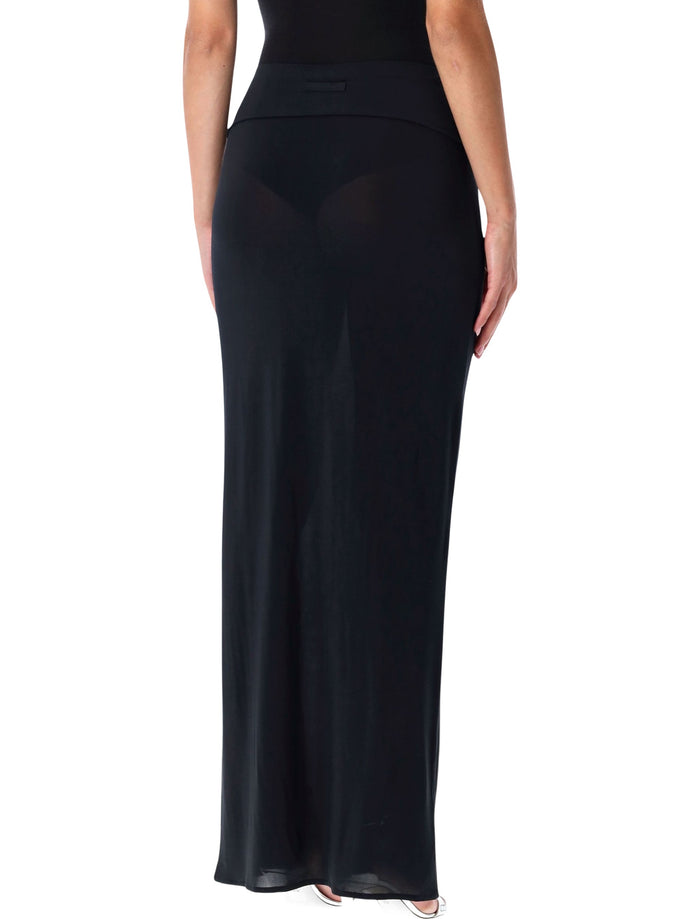 Jean Paul Gaultier long sheer skirt with lingerie details Dark Navy Rayon Viscose Crepe