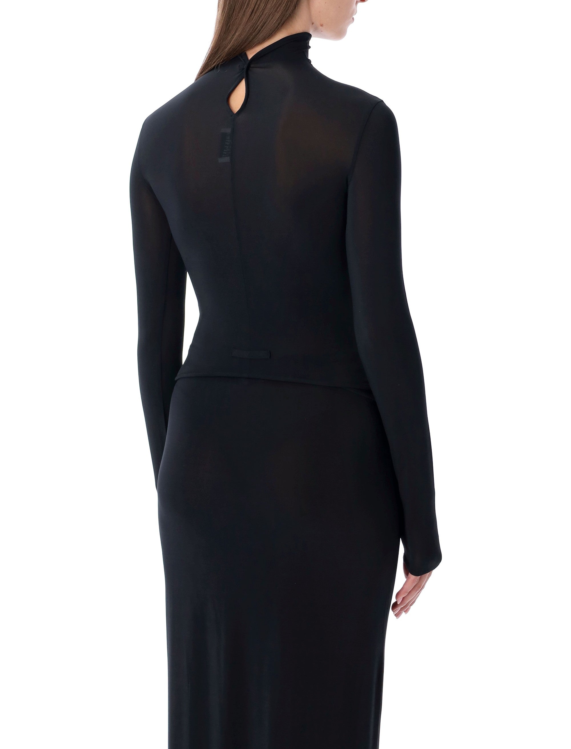 Jean Paul Gaultier long-sleeve high-neck body with lingerie details Dark Navy Rayon Viscose Crepe Top