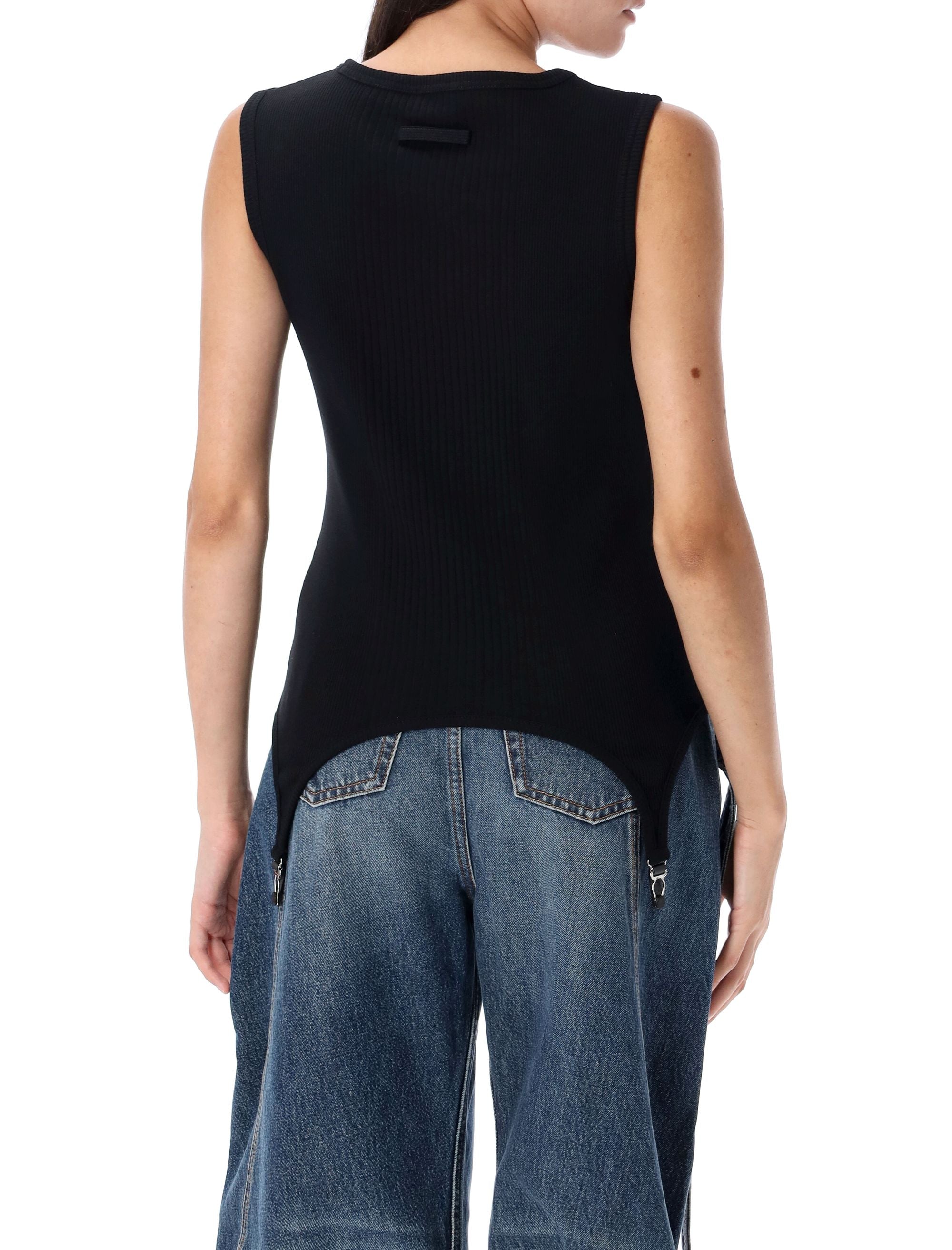 Ribbed Lingerie top Black Cotton
