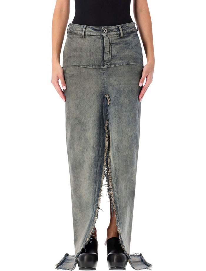 Rick Owens long denim sliced skirt Blue Cotton