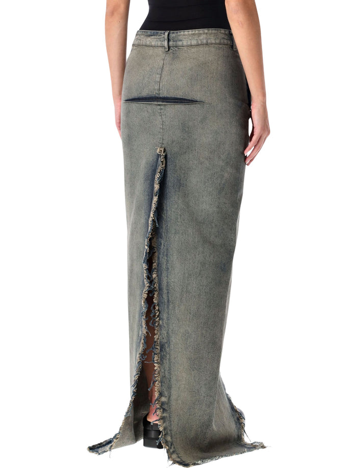 Rick Owens long denim sliced skirt Blue Cotton