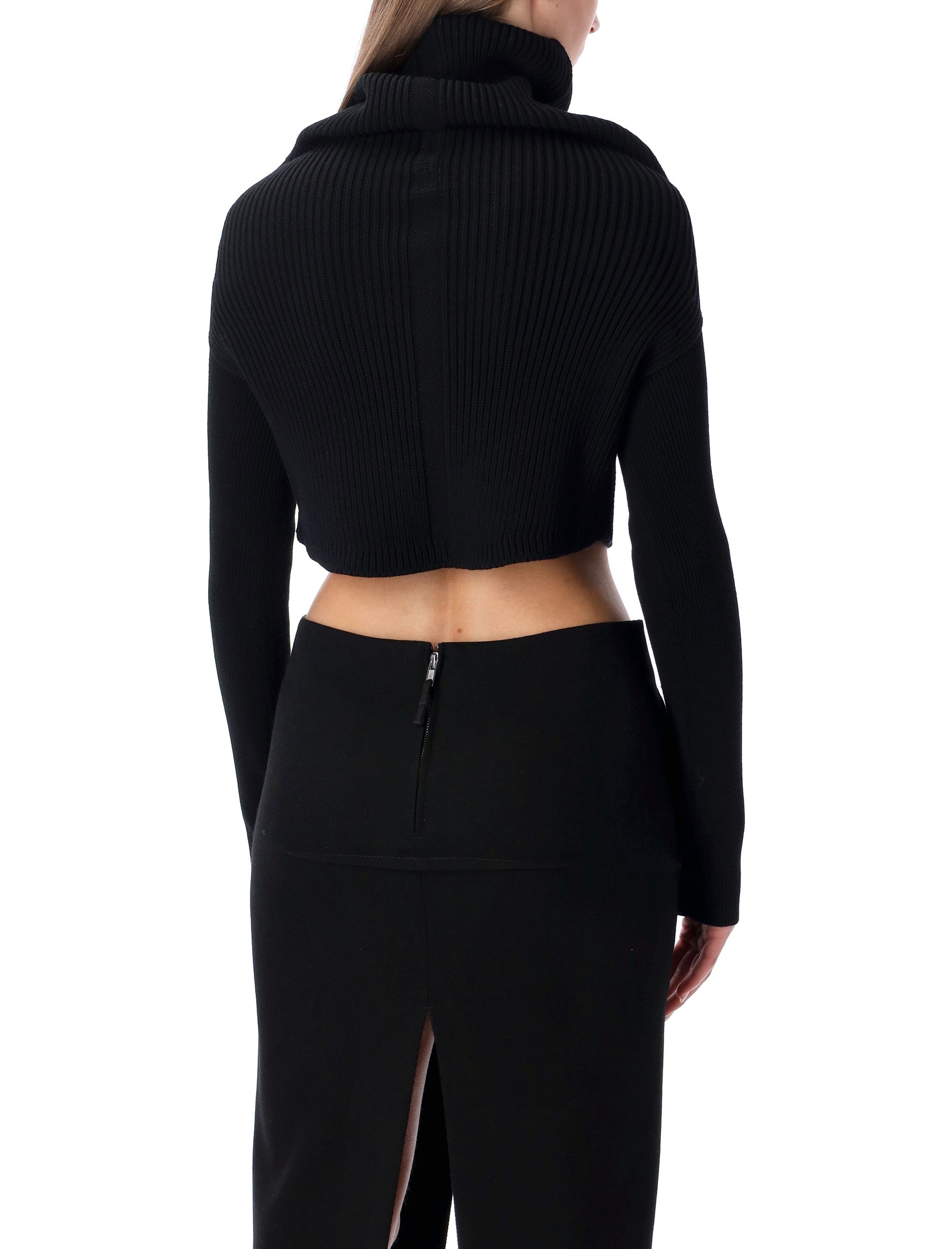 Rick Owens black cropped knit with cowl neck New Wool Sweater