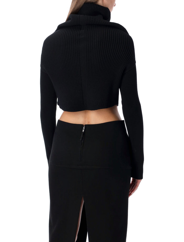Rick Owens black cropped knit with cowl neck New Wool Sweater