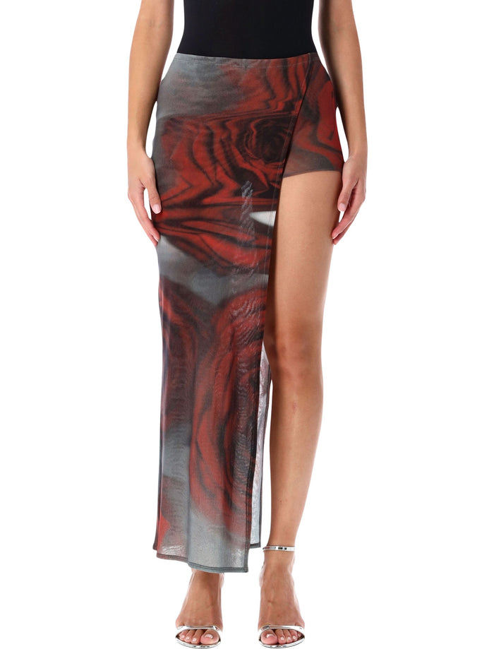 Jean Paul Gaultier Red Blurry Roses tulle skort White Polyamide Lining Skirt