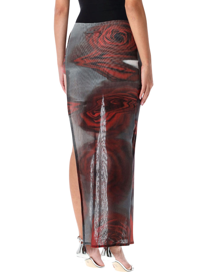 Jean Paul Gaultier Red Blurry Roses tulle skort White Polyamide Lining Skirt