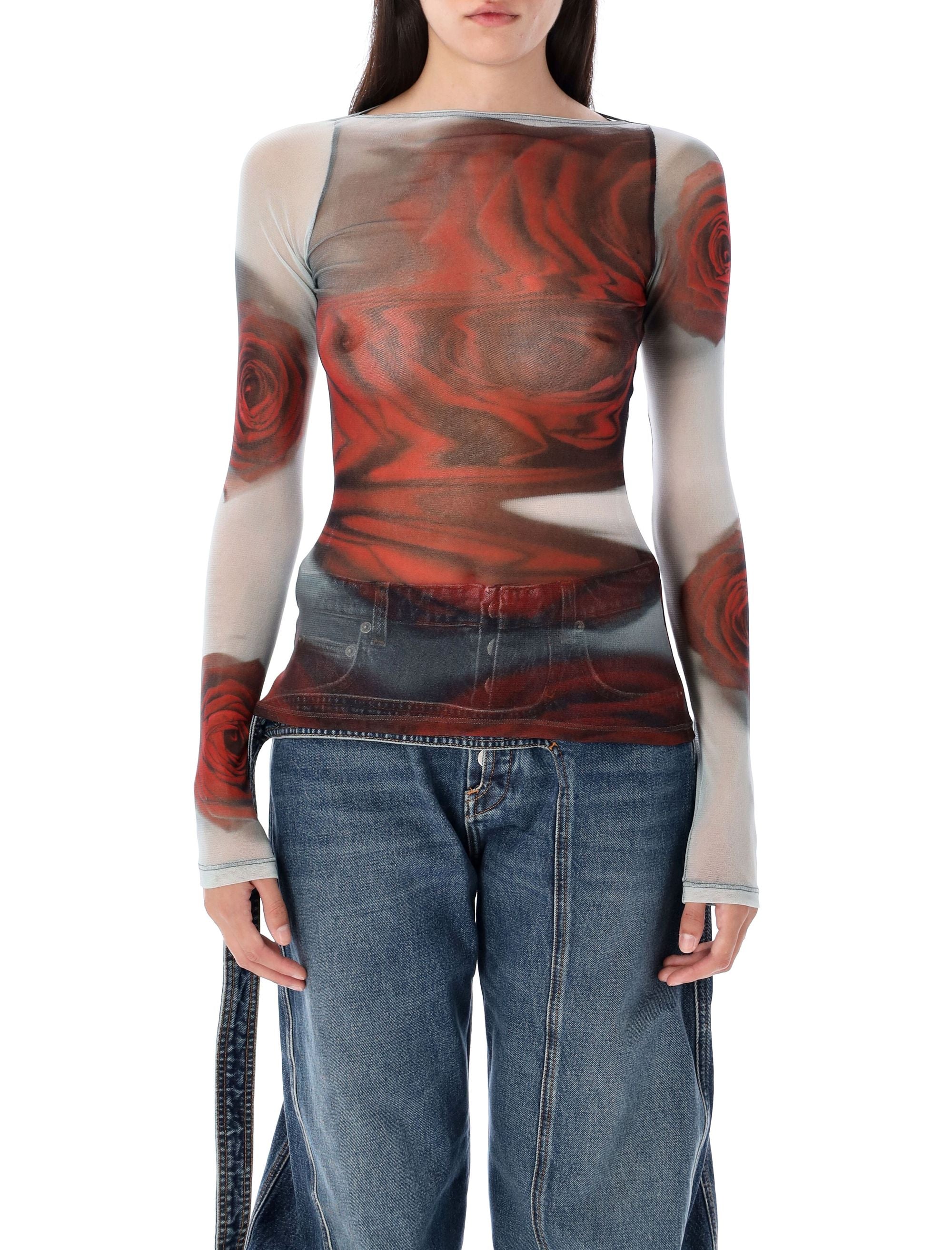 Roses mesh top White Red Polyamide