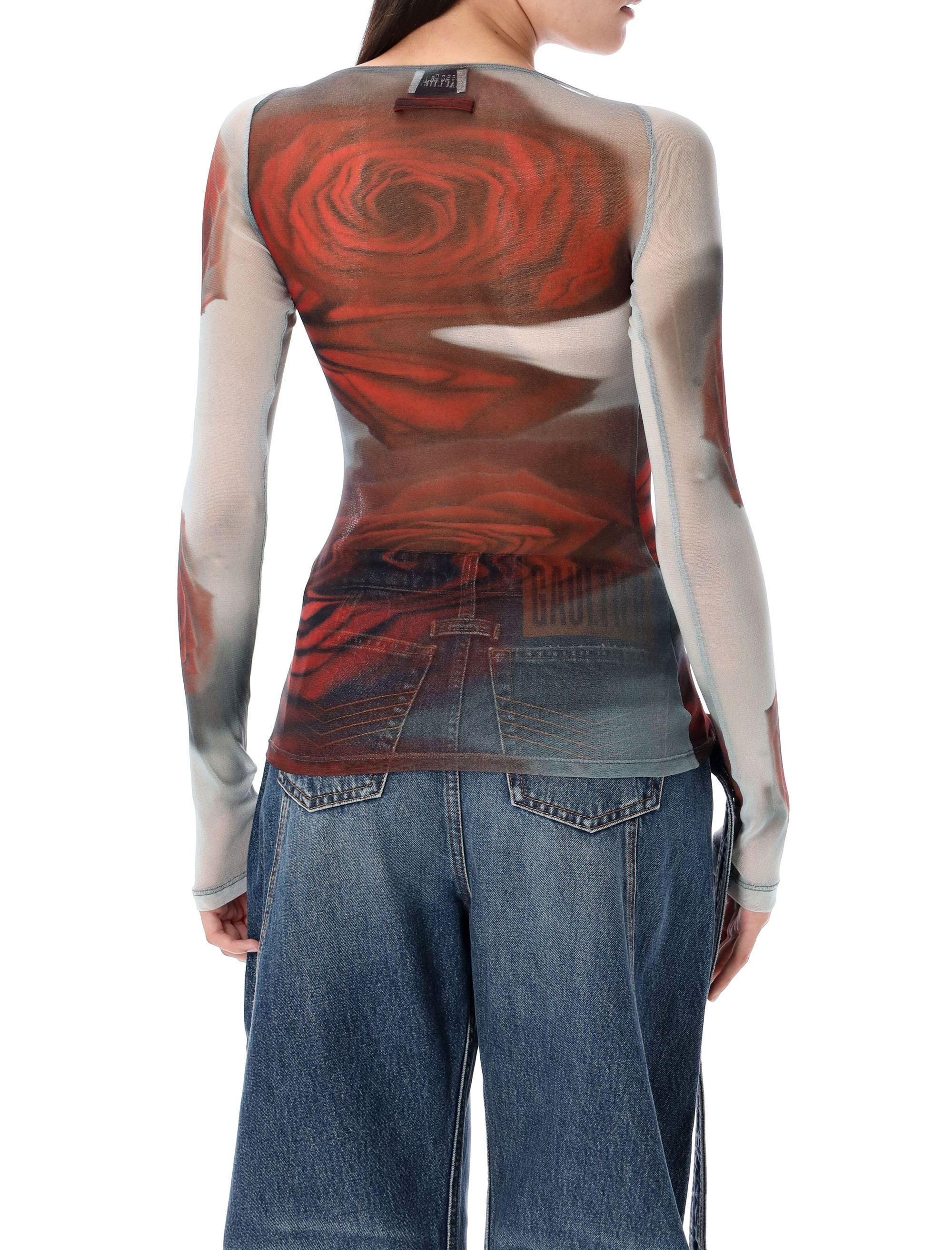 Roses mesh top White Red Polyamide