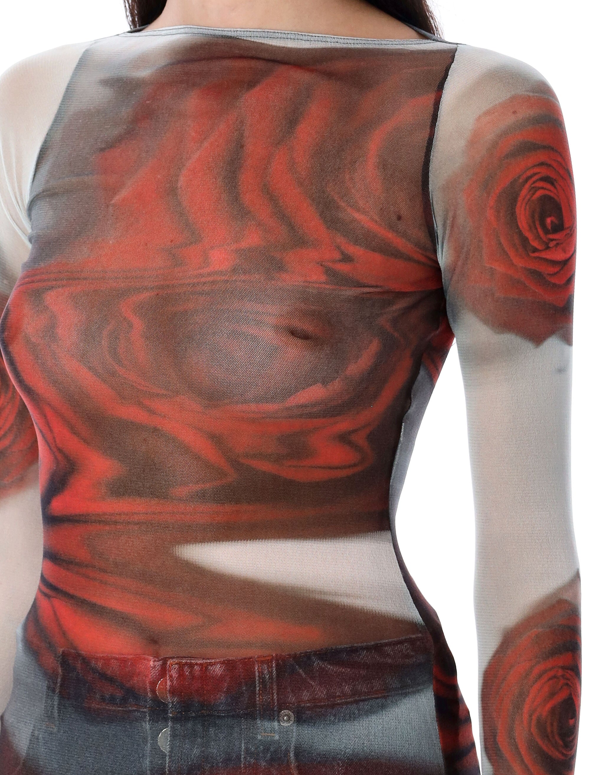 Roses mesh top White Red Polyamide