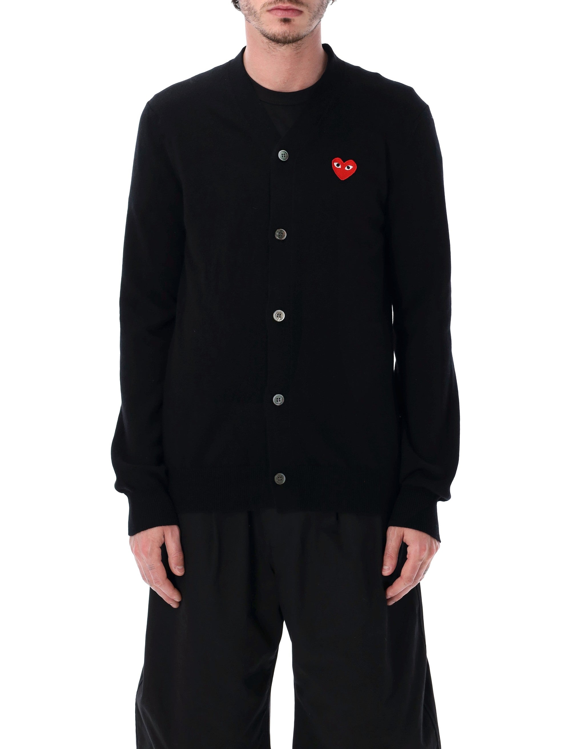 Comme Des Garçons Play Red Heart V-Neck Cardigan Black Wool