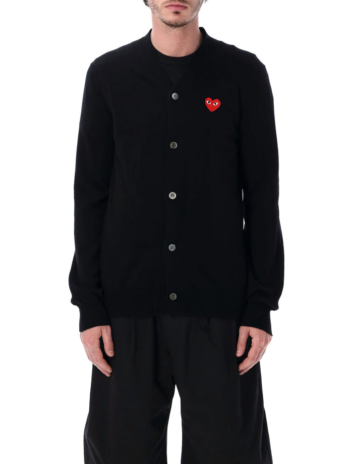 Comme Des Garçons Play Red Heart V-Neck Cardigan Black Wool