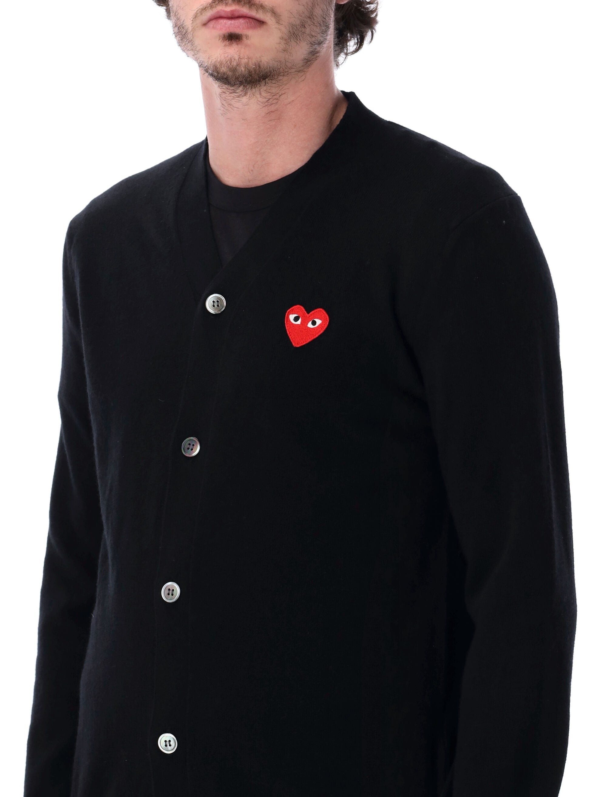 Comme Des Garçons Play Red Heart V-Neck Cardigan Black Wool