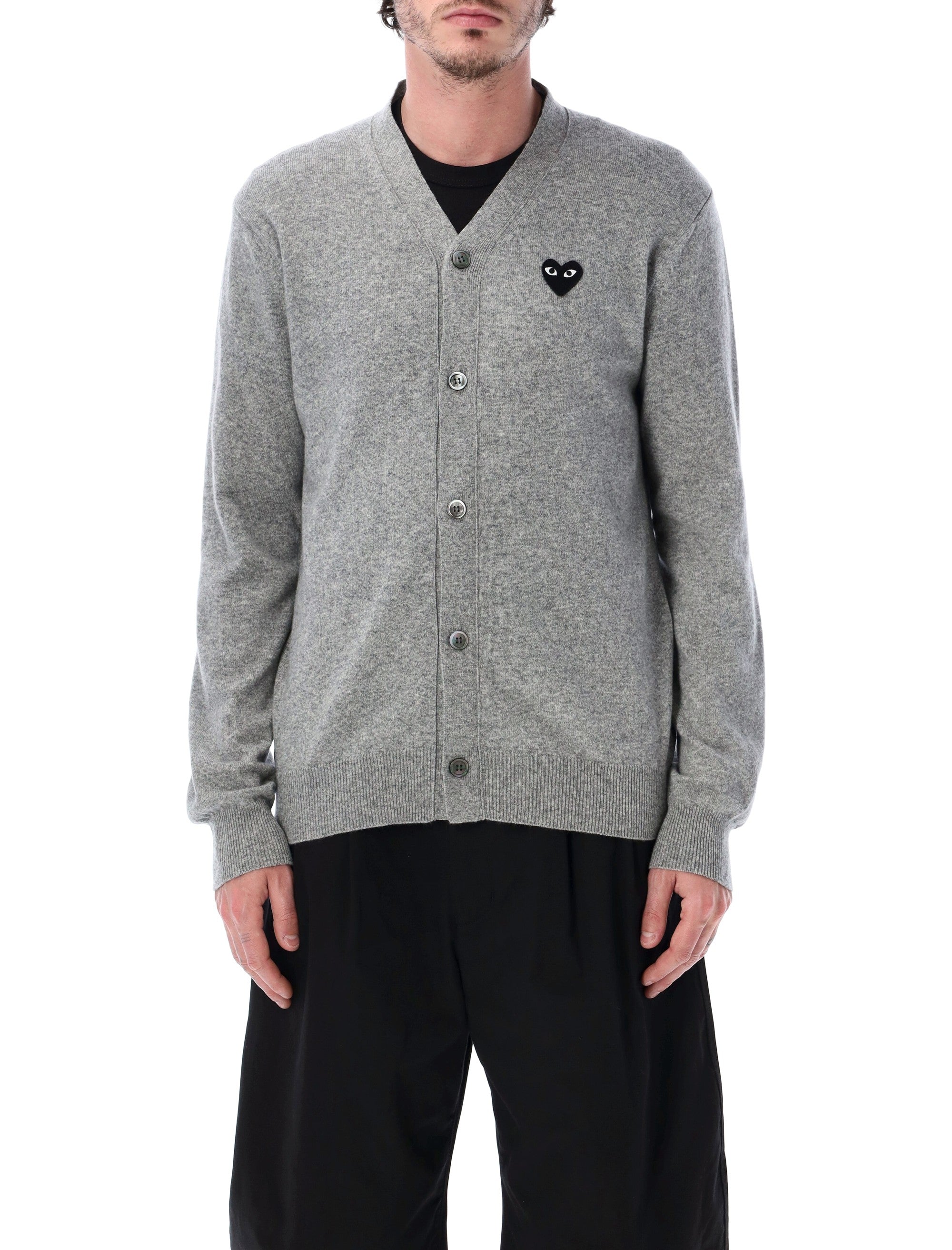 Comme Des Garçons Play Black Heart V-Neck Cardigan Light Grey Wool