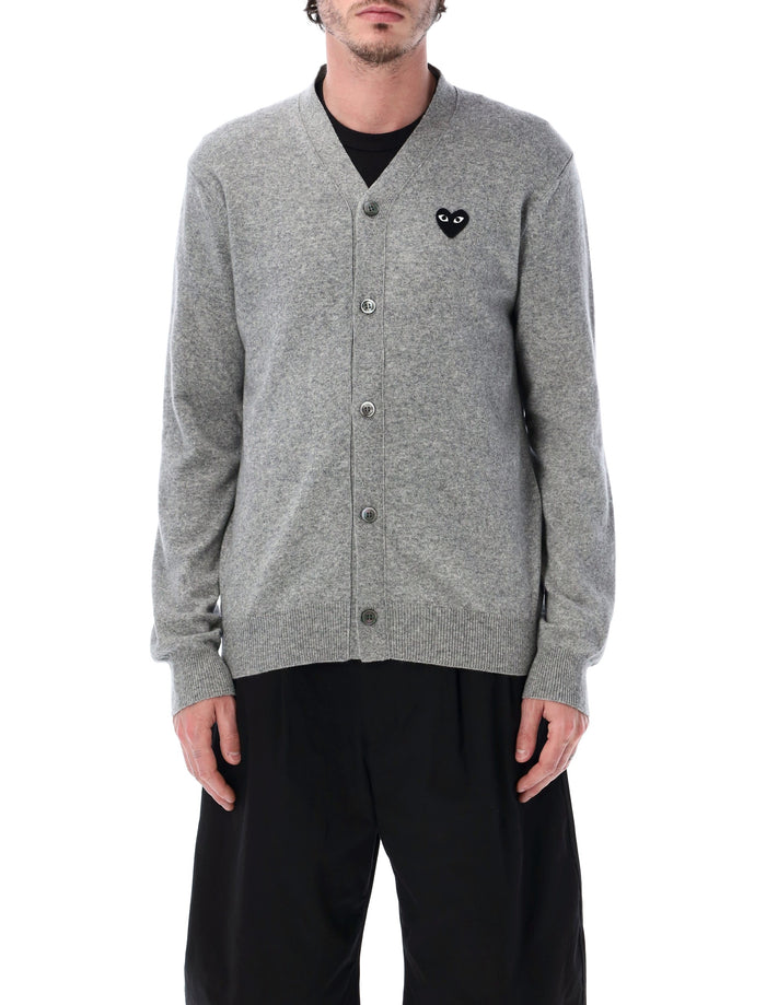 Comme Des Garçons Play Black Heart V-Neck Cardigan Light Grey Wool