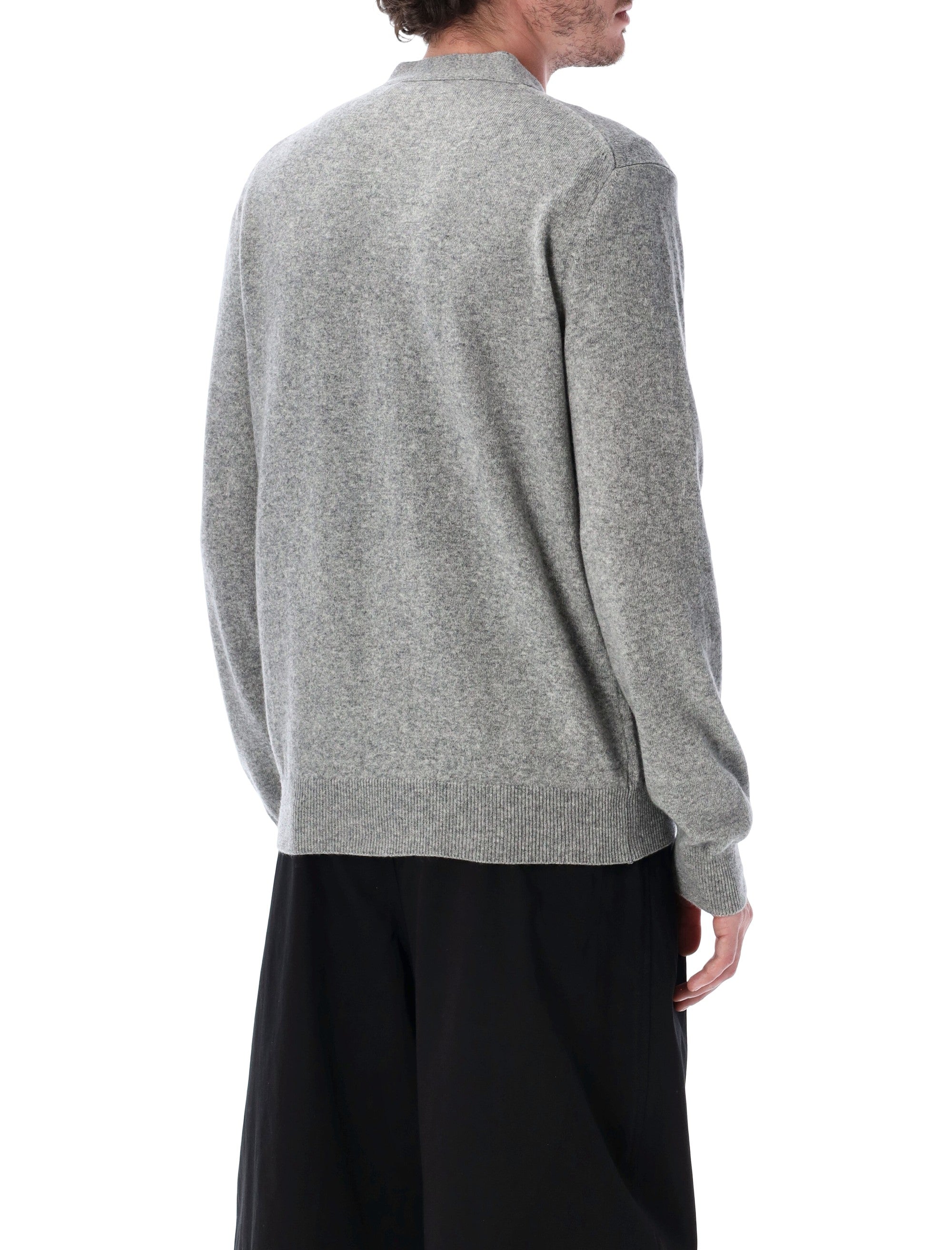 Comme Des Garçons Play Black Heart V-Neck Cardigan Light Grey Wool