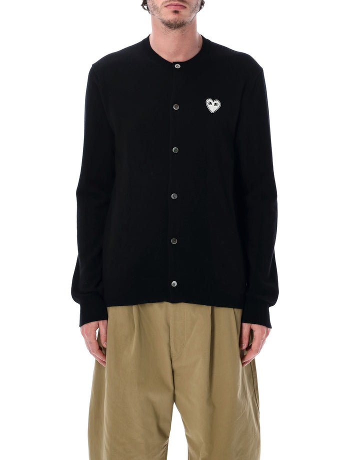 Comme Des Garçons Play White Heart Wool Cardigan Black