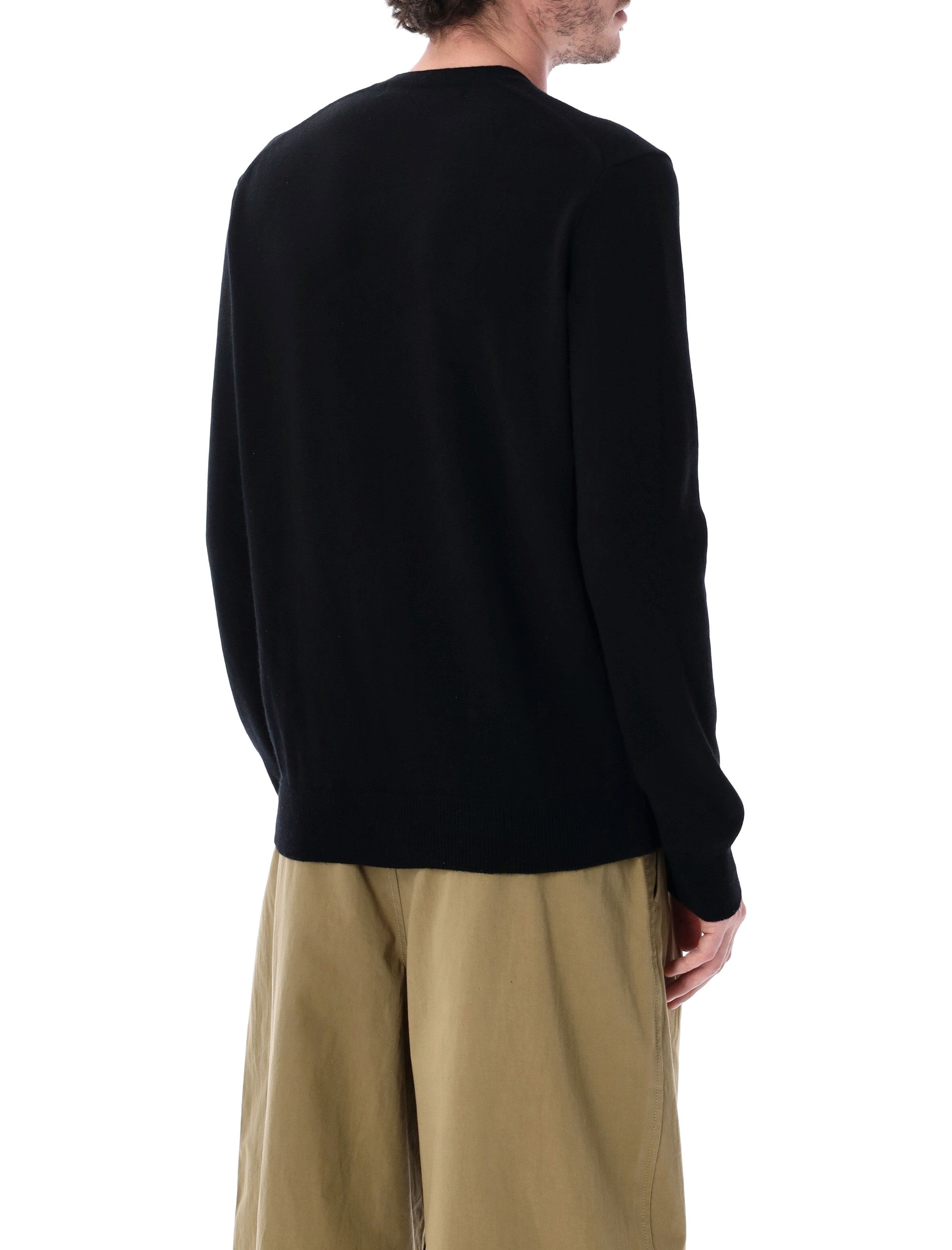 Comme Des Garçons Play White Heart Wool Cardigan Black