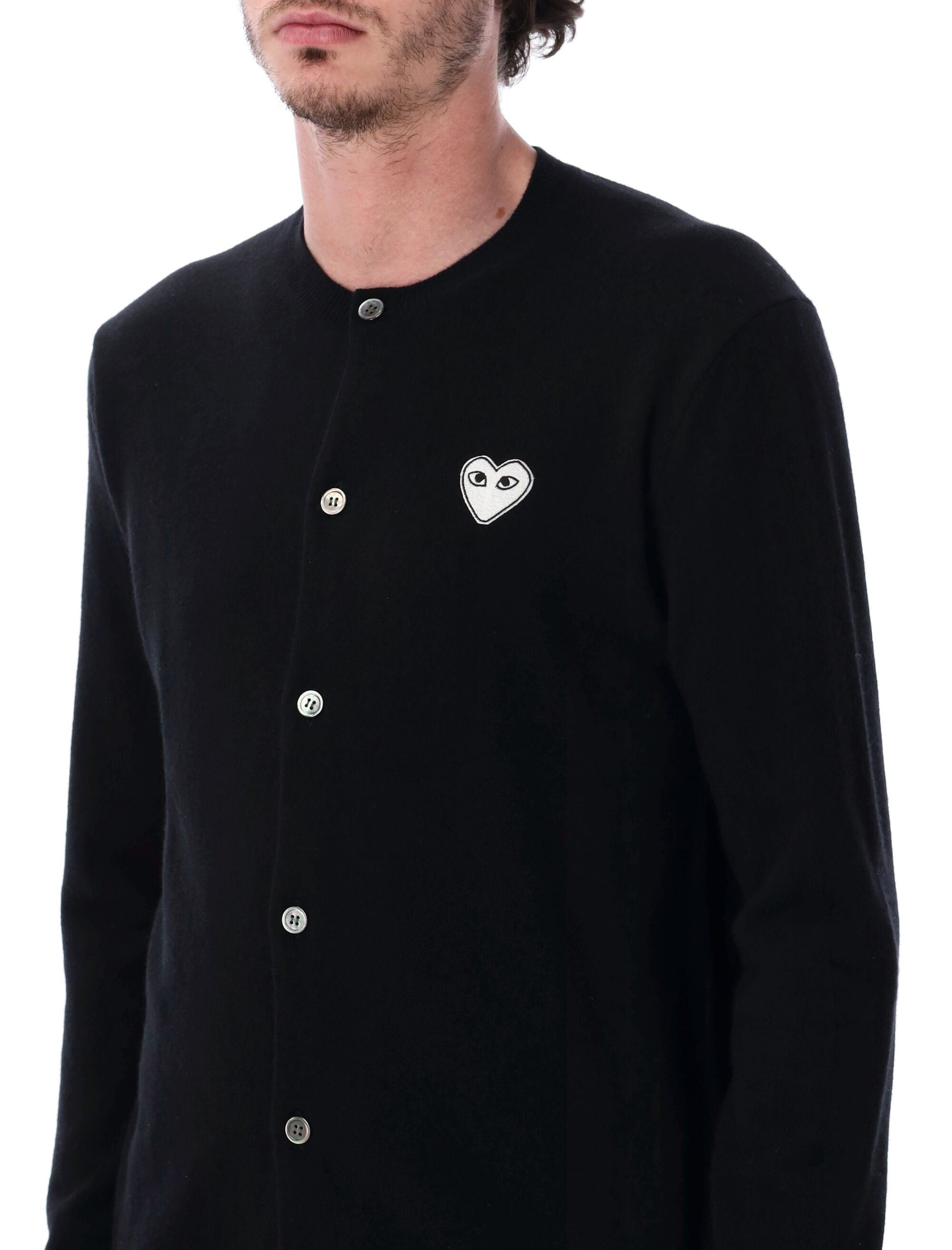Comme Des Garçons Play White Heart Wool Cardigan Black