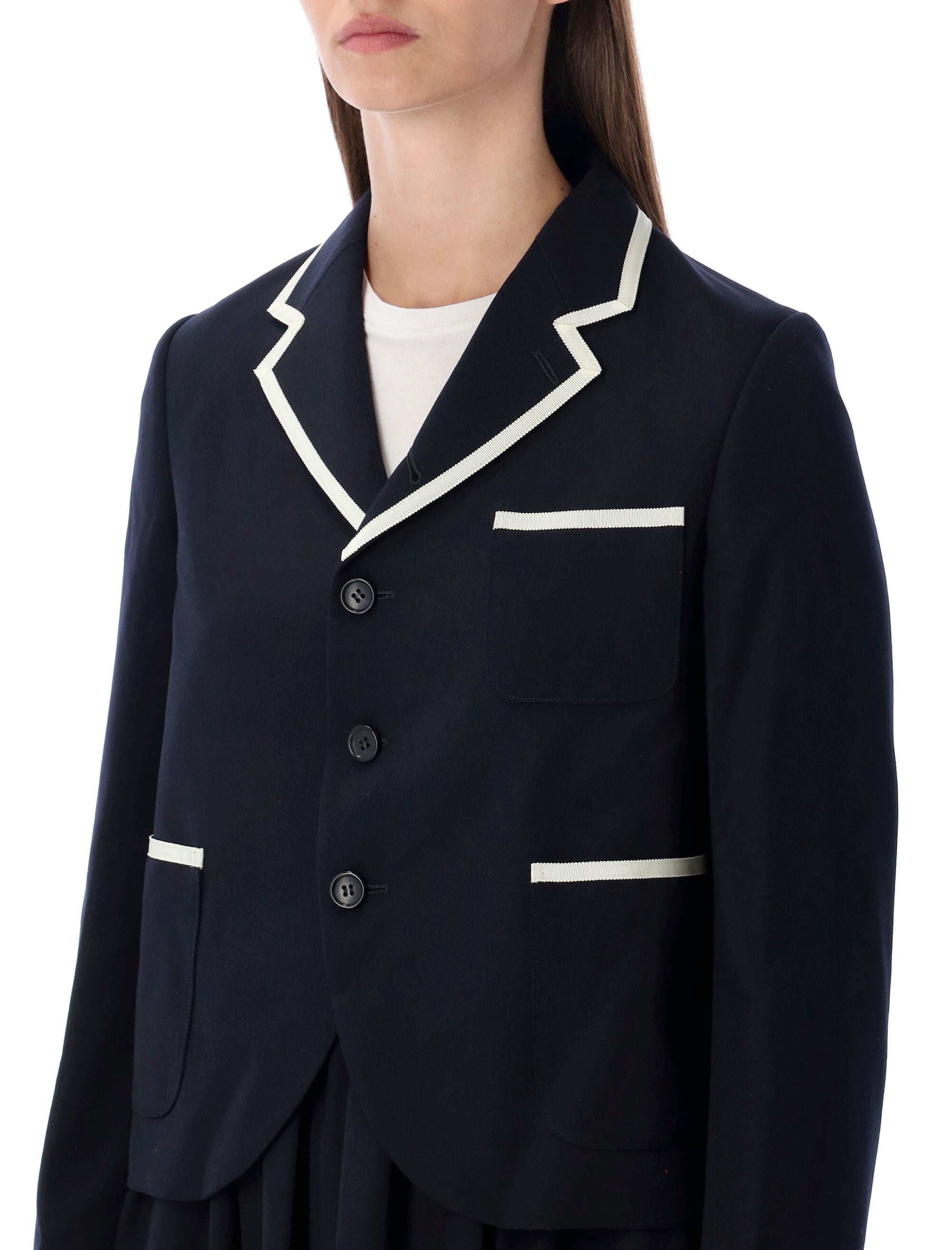 Comme des Garçons Girl wool blazer with contrast trim Navy Lining