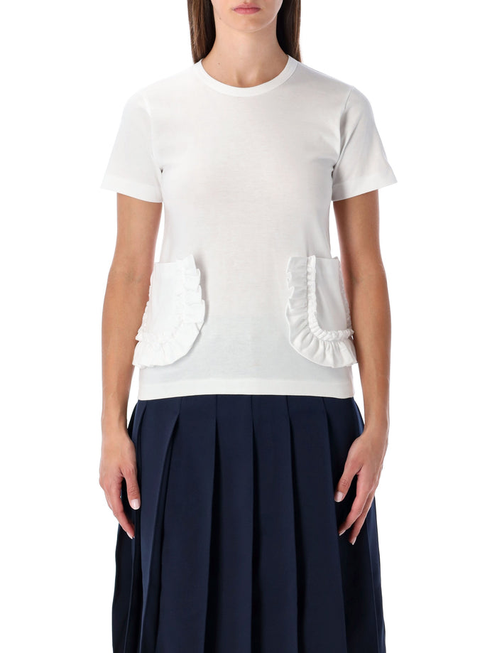 Comme des Garçons Girl white t-shirt with ruffle pockets Cotton Tshirt