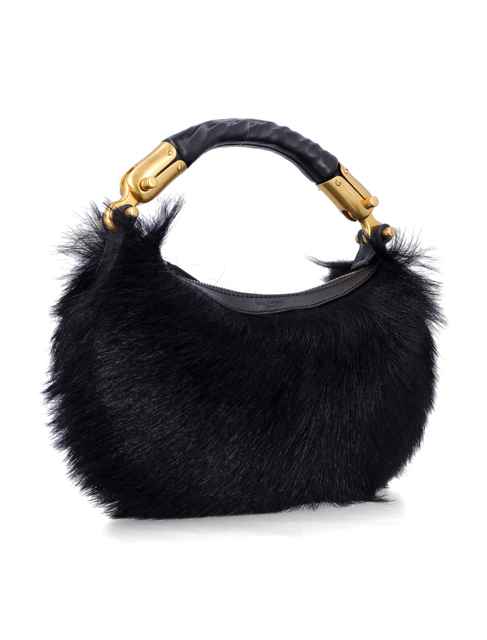 Balmain genuine fur handbag with leather handle Black Goat Clutch