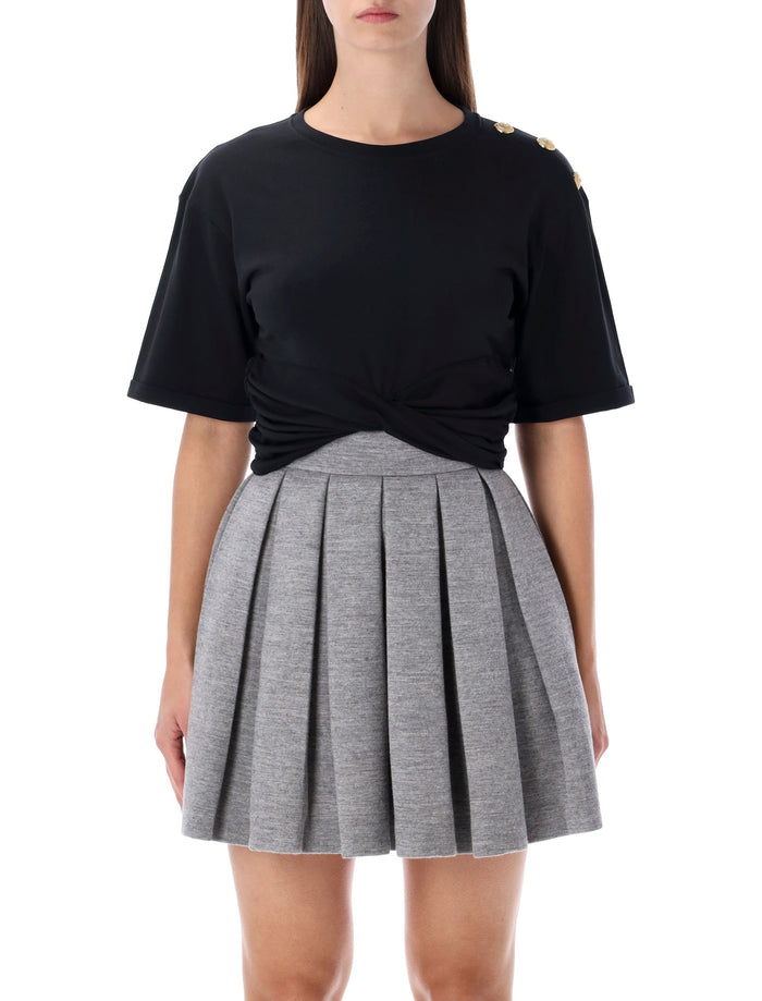 Balmain black knotted cropped cotton t-shirt Nero Beige Tshirt